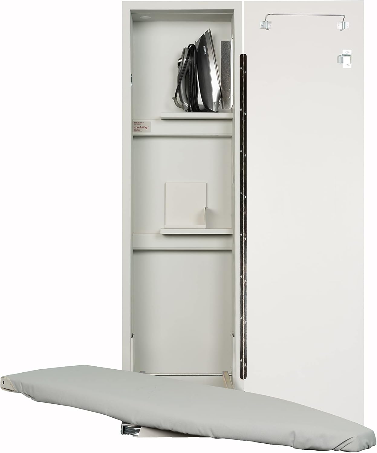 🛒 Crazy Deals Iron-A-Way Built-In Ironing Center with 42 Inch Swiveling Ironing Board, Hot Iron Storage and Raised White Panel Door-ANE42RWU