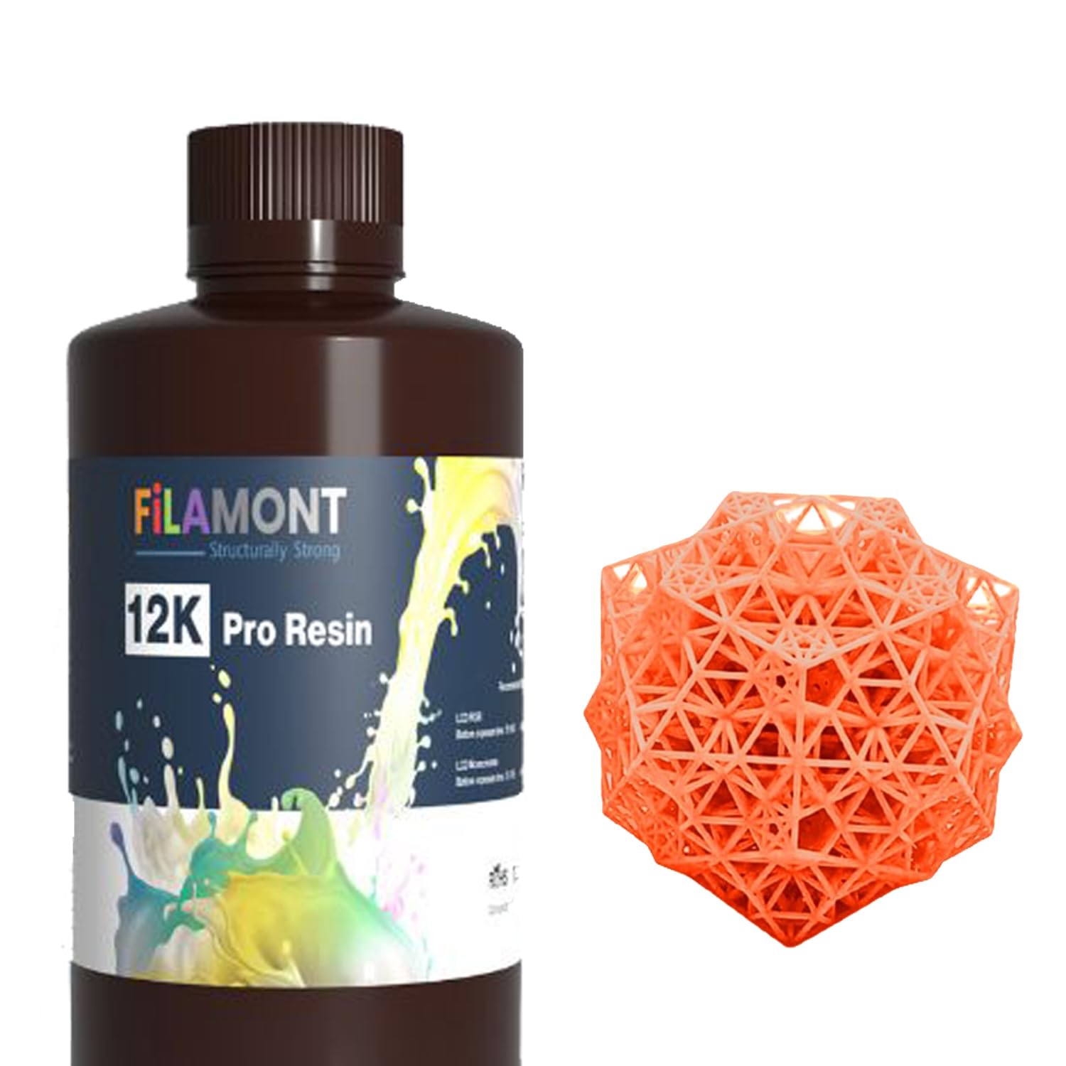 FiLAMONT 12K Pro Resin 3D Printer UV Resin 405nm Rapid Photopolymer for Photon/S Liquid 3D Resin Universal High Precision for LCD/DLP/SLA 3D Printers (1L Orange Red)