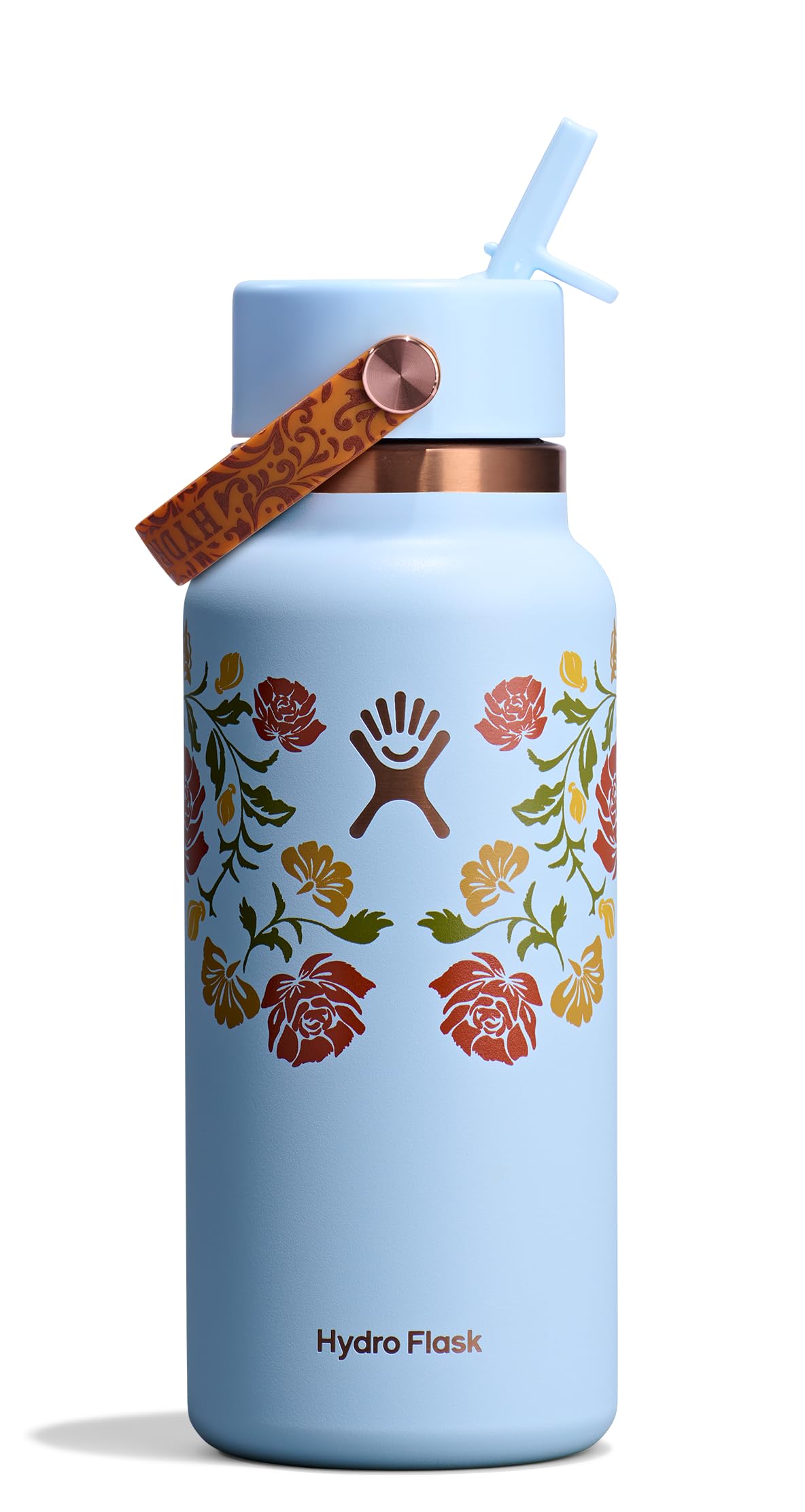 Photo 1 of **HAS A FEW DENTS**Hydro Flask Water Bottle - Insulated Stainless Steel - Wide Mouth Flex Straw Lid, Non Spill, Leakproof and Refillable in 32 Oz Western Light Blue