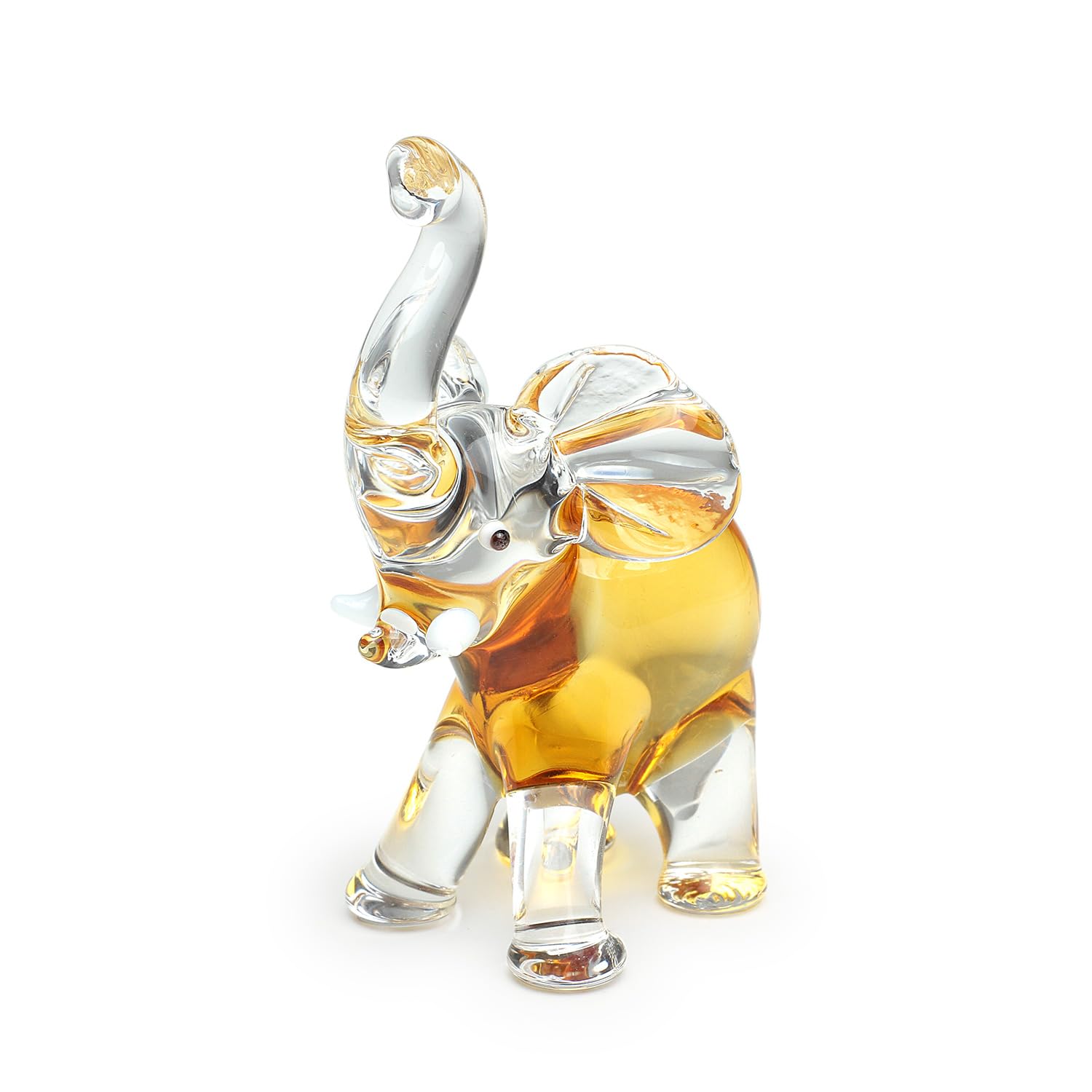 Ca D Oro Tiny 2.7" Amber Glass Elephant Figurine Collectible Hand Blown Animal Miniature and Sculpture for Room Decoration, Tabletop and Gift Murano-Style