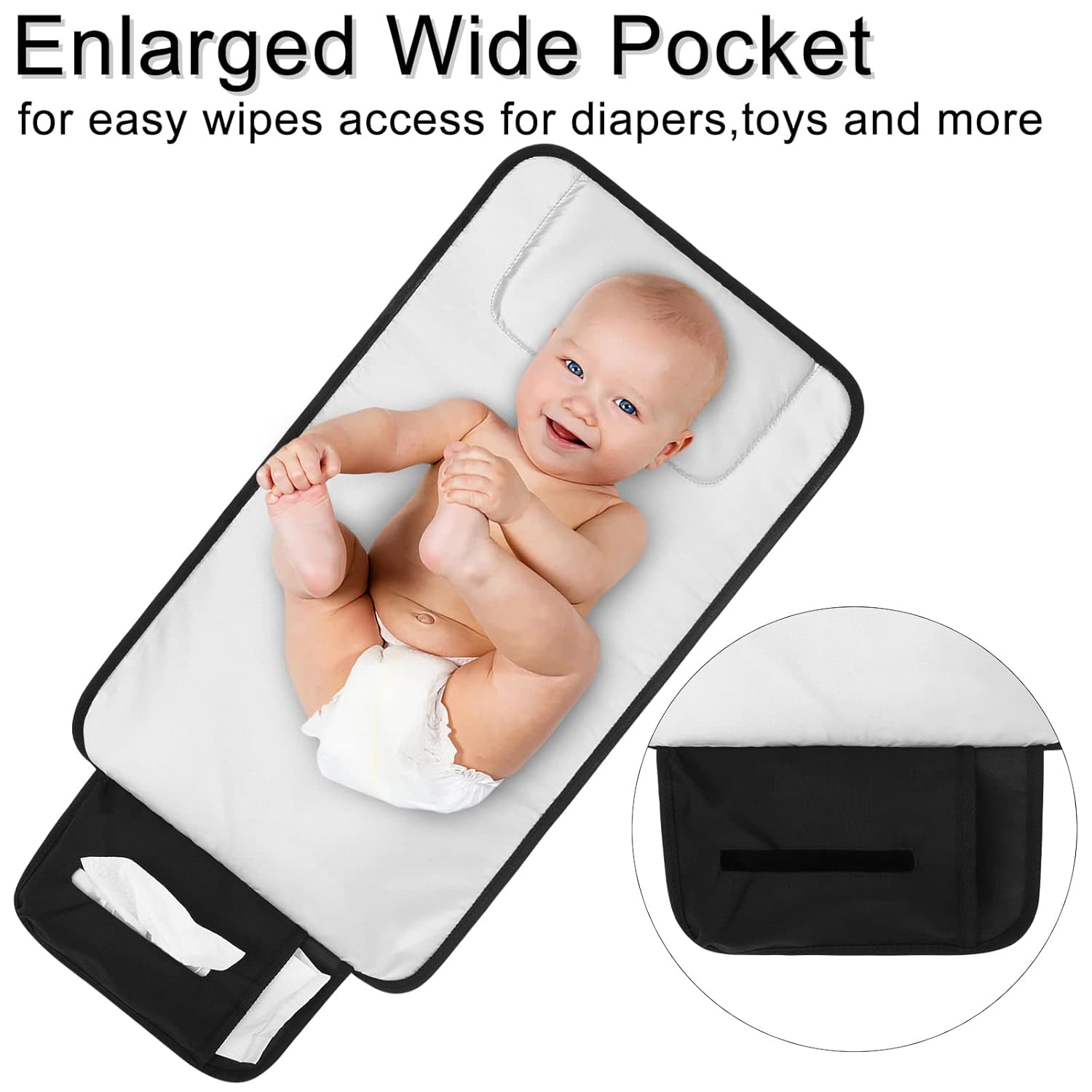 Jierwillao Portable Diaper Changing Pad with Built-in Head Cushion,Detachable Large Diaper Changing Mat Waterproof and Wipeable Changing pad with Smart Wipes Pocket : Baby