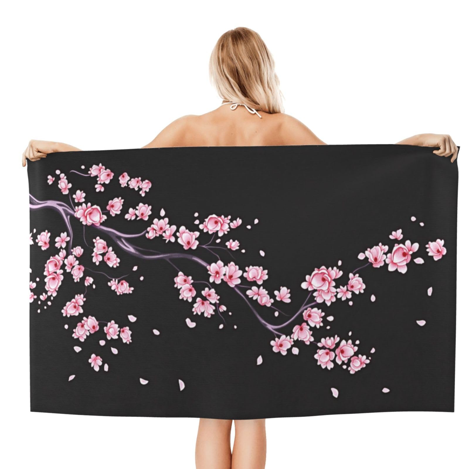 Anceky Beach Towel for Women, Cherry Blossom Floral Sand-Free Microfiber Ultra Soft Lightweight Bath Towels for Outdoor Bathroom Swimming 32"X52"