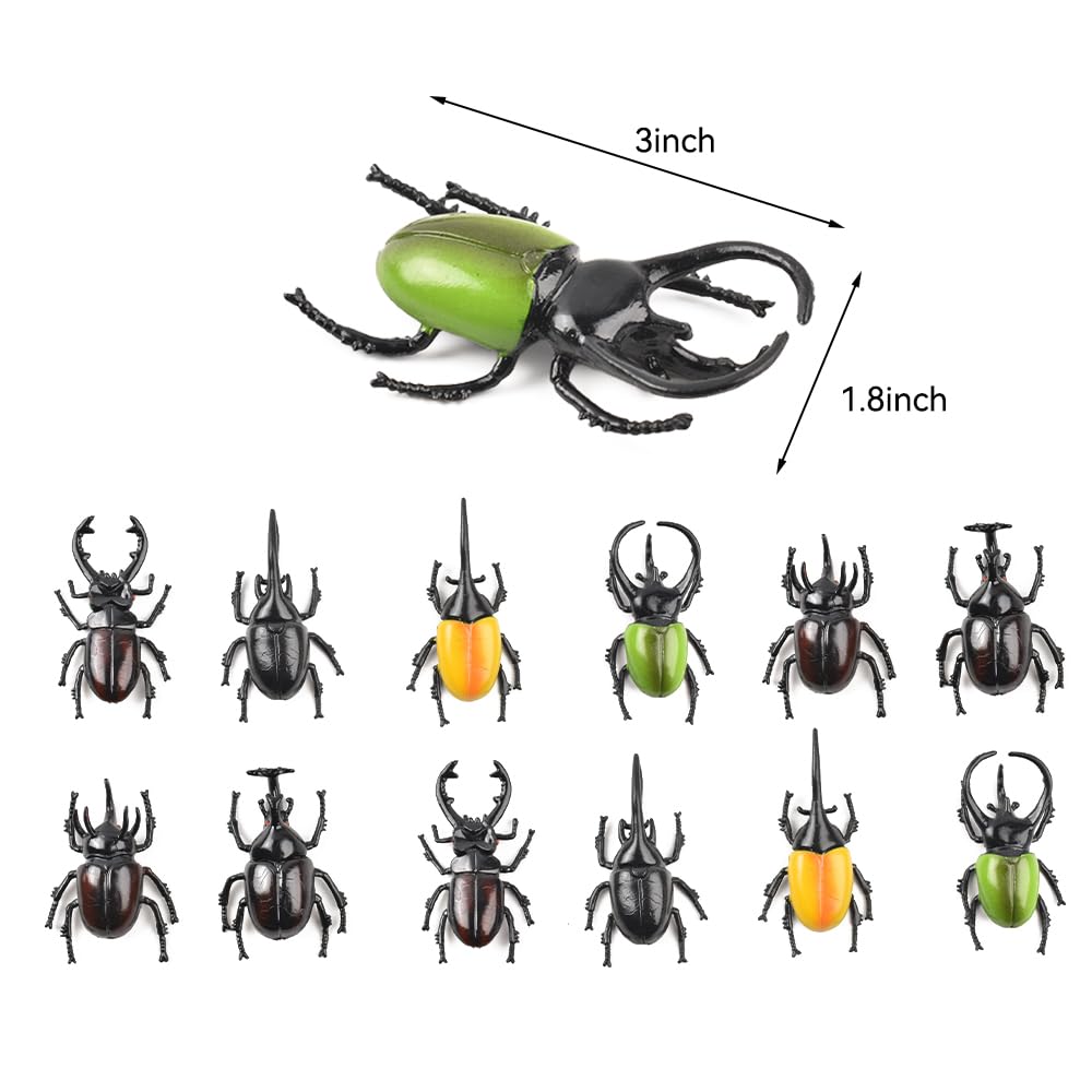 HUIANER Fake Beetle 12PCS Realistic Plastic Beetle Figures for Fairy Garden Decoration