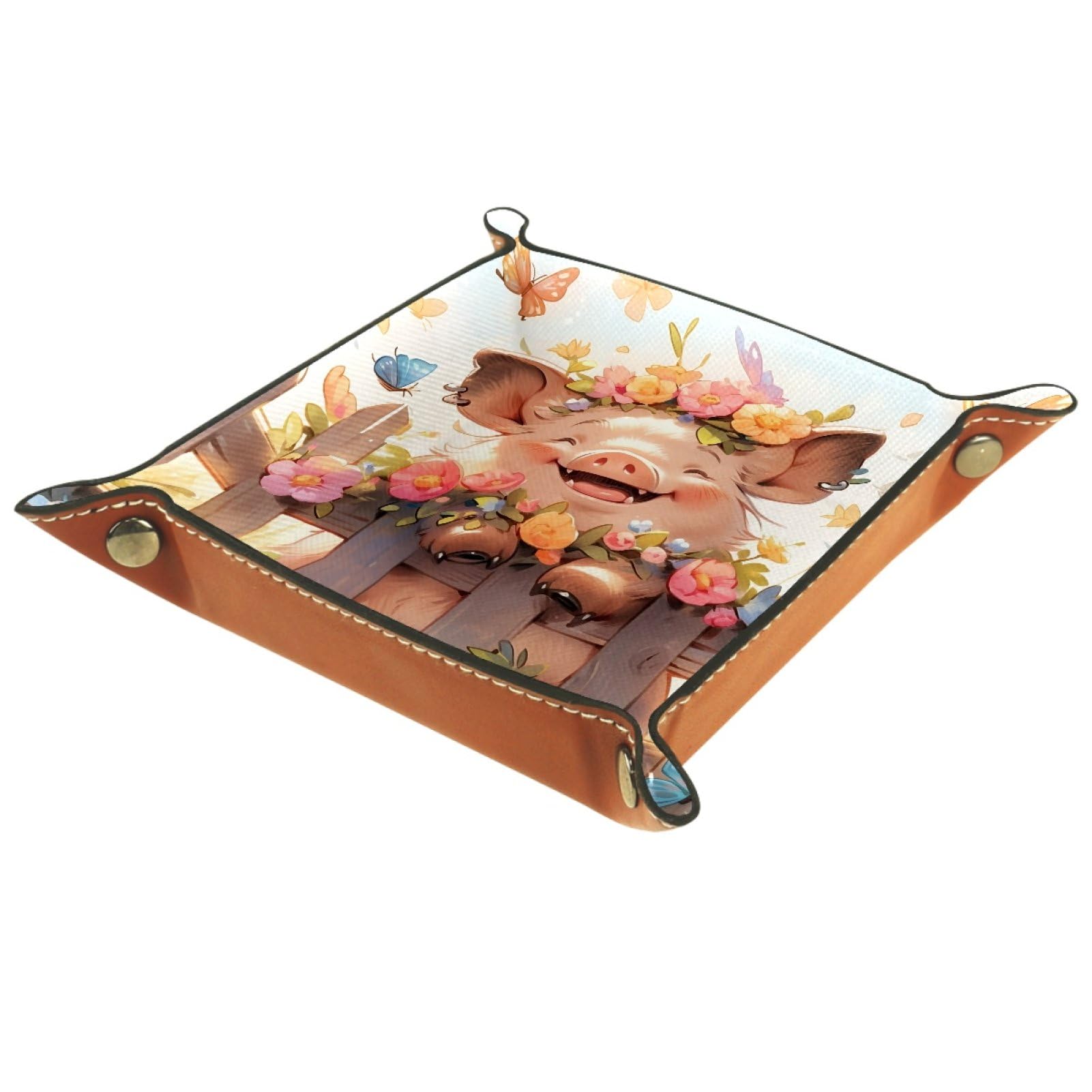 Cute Pig Portable Folding Dice Rolling Tray, Microfiber Leather Dice Holder for Dice Games Like RPG, DND and Other Table Games, 20.5 × 20.5 cm — image 1