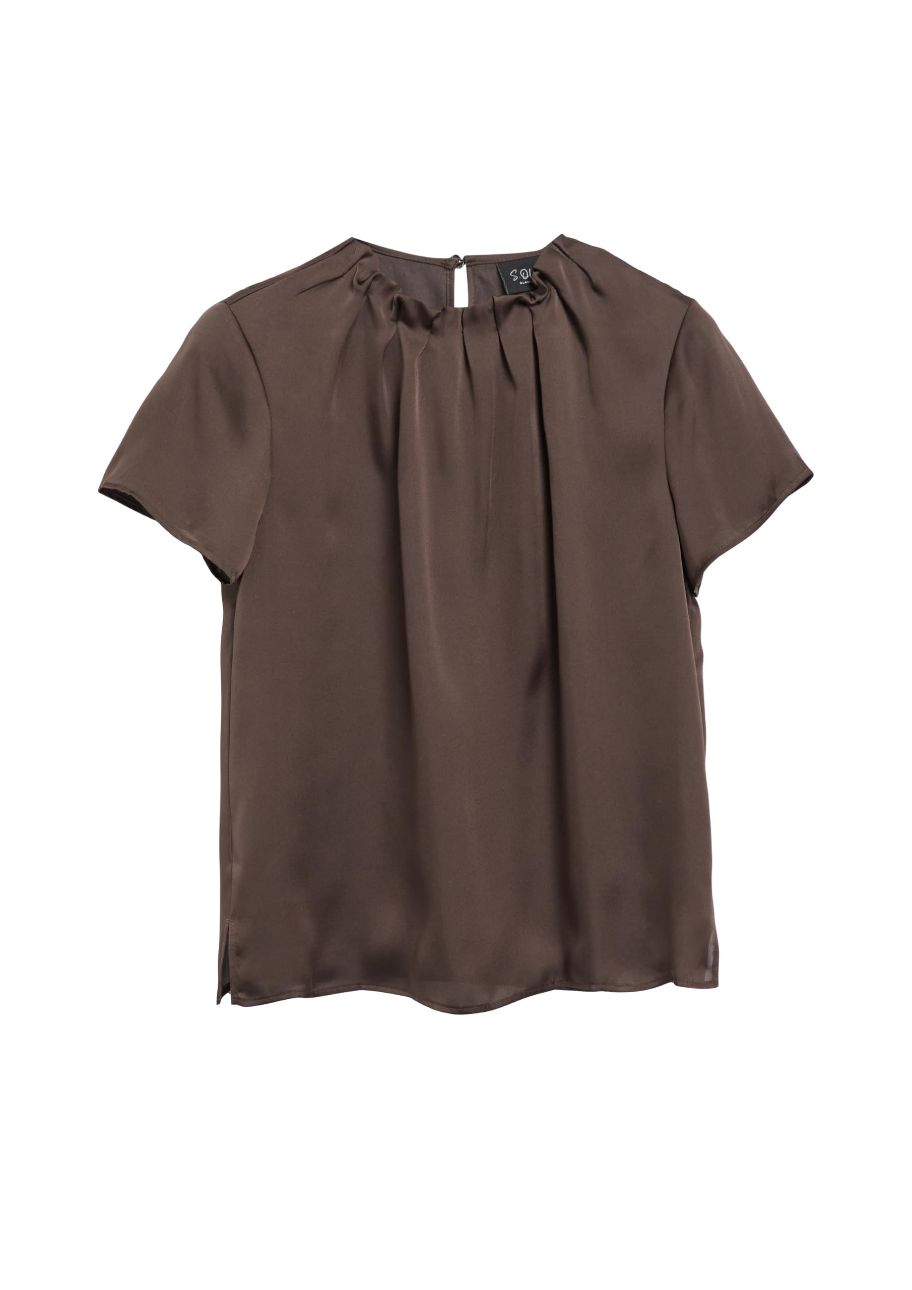 s.Oliver Damen Bluse – Regular Fit, Satin, Faltenausschnitt, Knopfverschluss – Für Urlaub, Festlich & Business