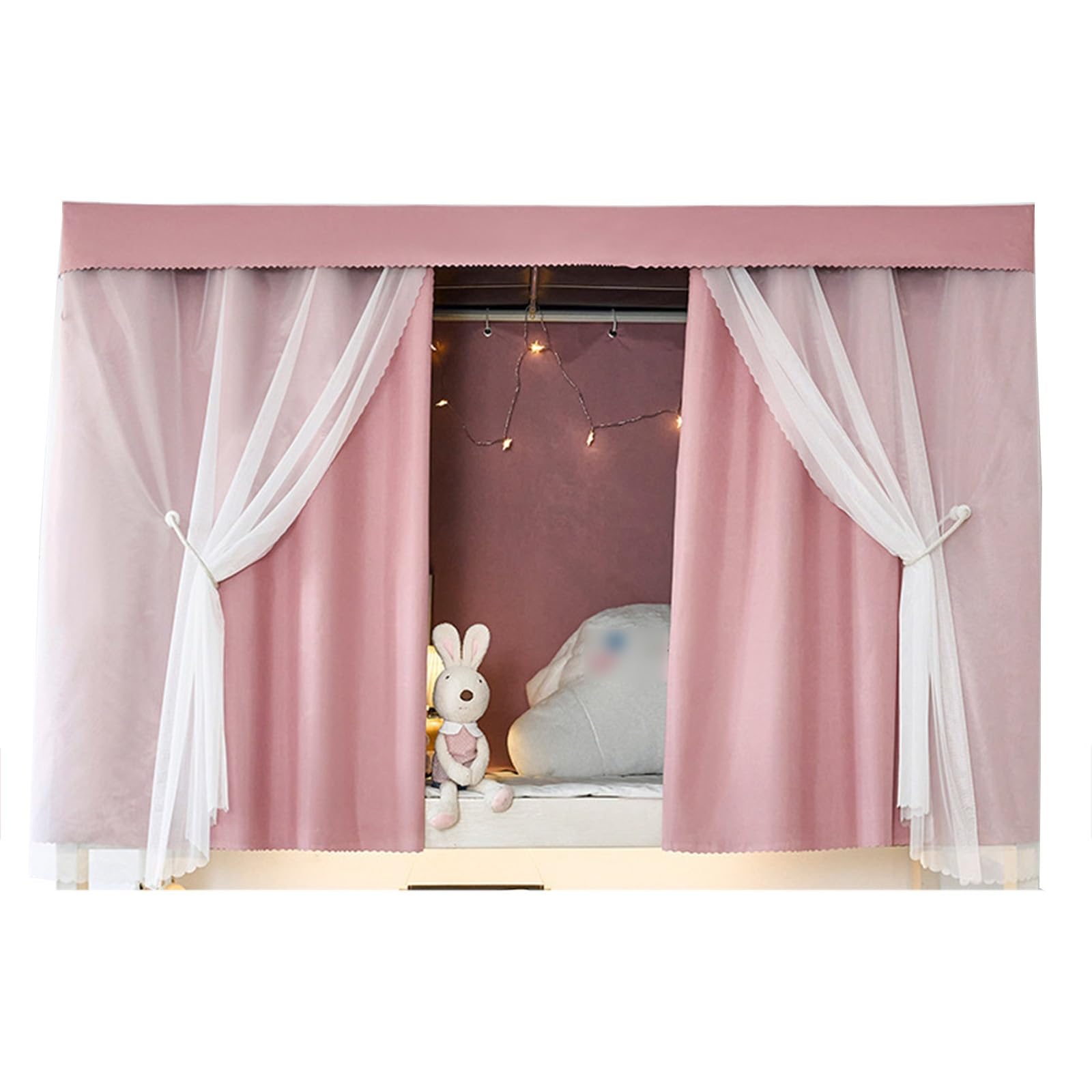 LVYUDS Soundproof Loft Bed Curtains Bottom Top Universal Bunk Bed Curtains Blackout Polyester Washable Bunk Bed Tent Dust-Proof for Naps(Curtain*3+top,1.2M_PINK+YARN)