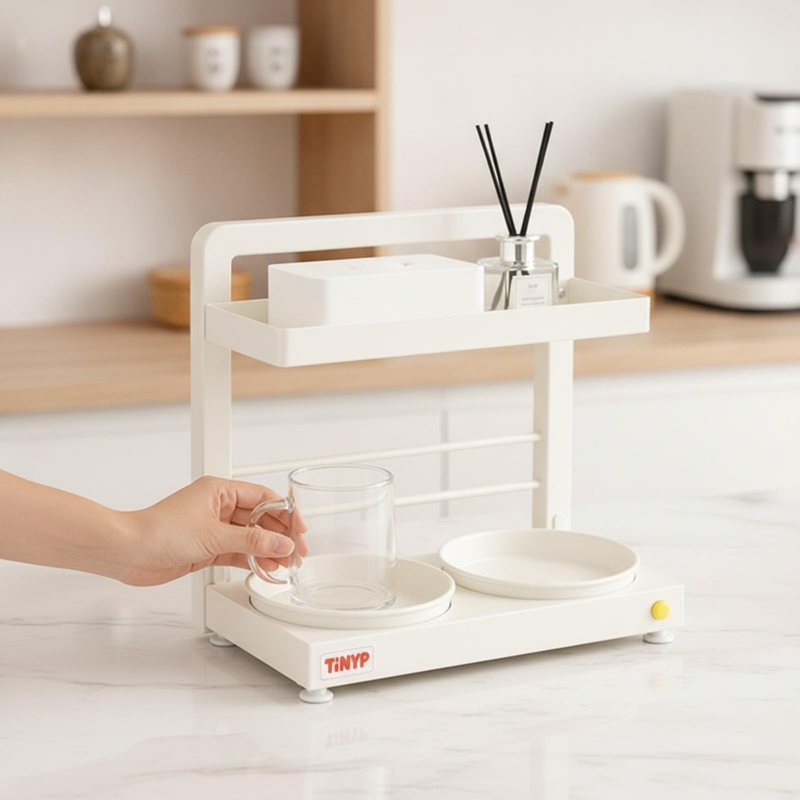LOVIVER Organisateur Rotatif à Épices Compact, Double Plateau Blanc Crème