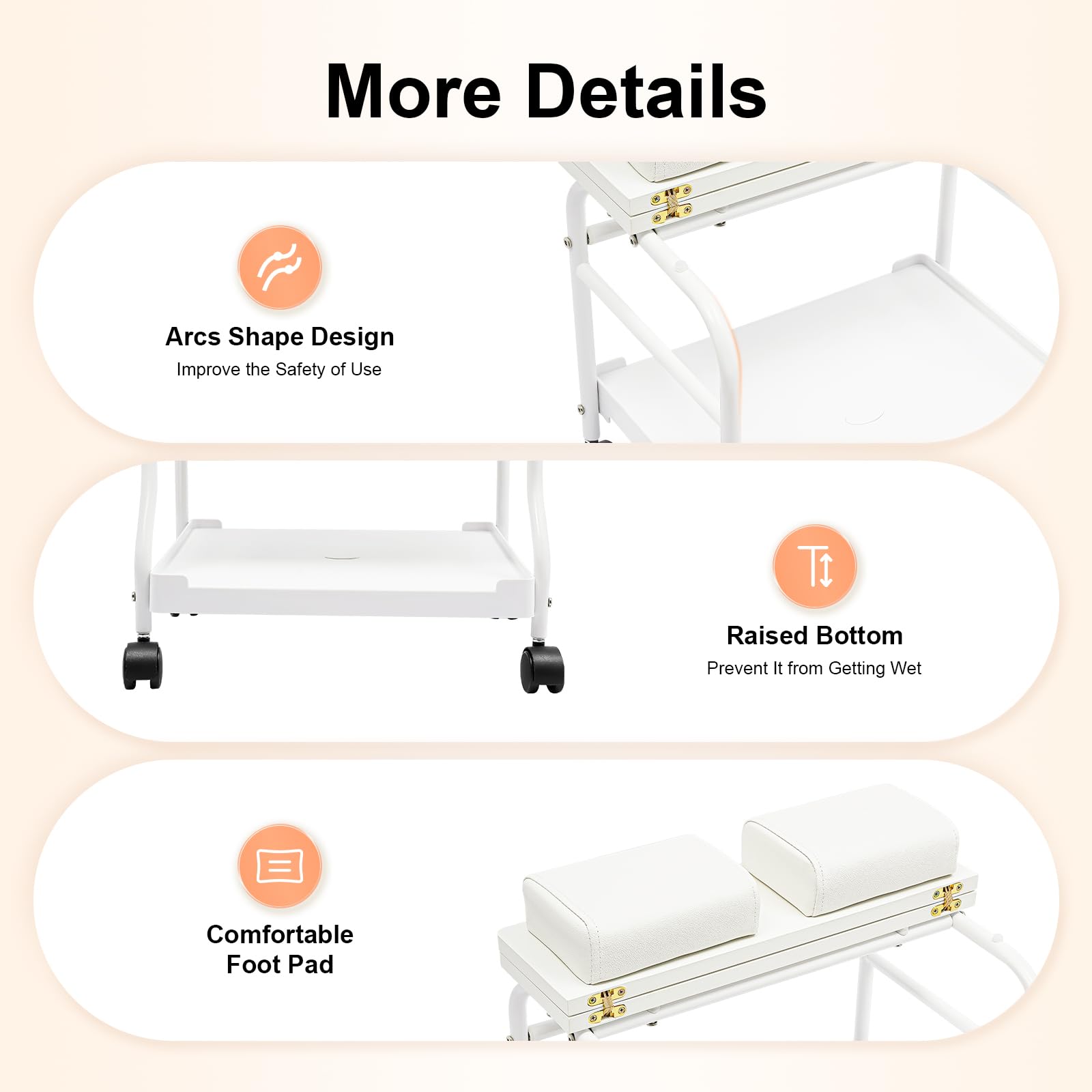 Pediluvio Spa Trolley Portátil para Uñas y Pedicura Carrito Masaje Mesa Salón Blanco