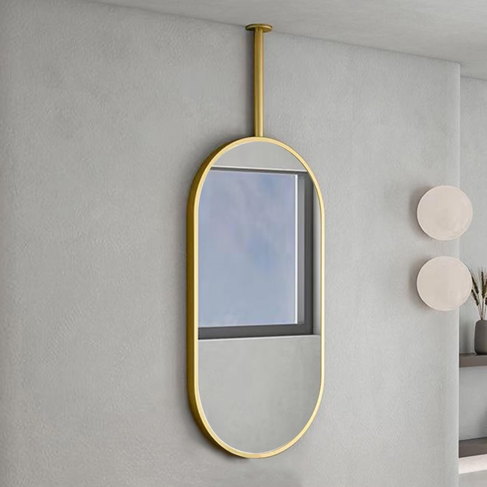 FGXHHS Makeup Vanity with Gold Oval Metal Frame and Customizable Double Ceiling Rods Simple Decorative for Wall (Size : 50cmx70cm)