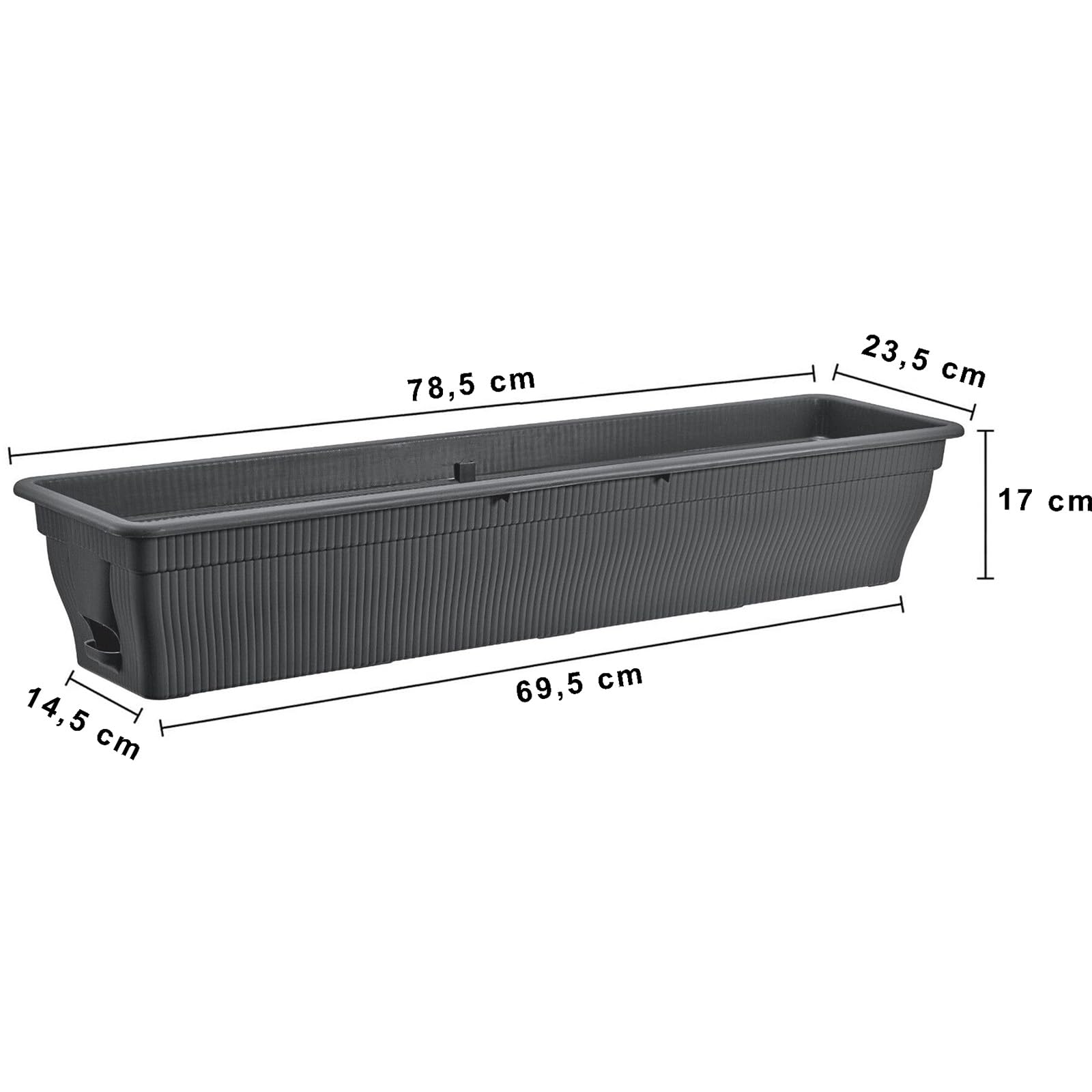 6 jardineras para balcón, 80 cm, almacenamiento de agua, 18 L, color antracita | BURI, Maceteros para plantas, jardineras, jardineras de balcón de 18 L, resistente a la intemperie con inserto