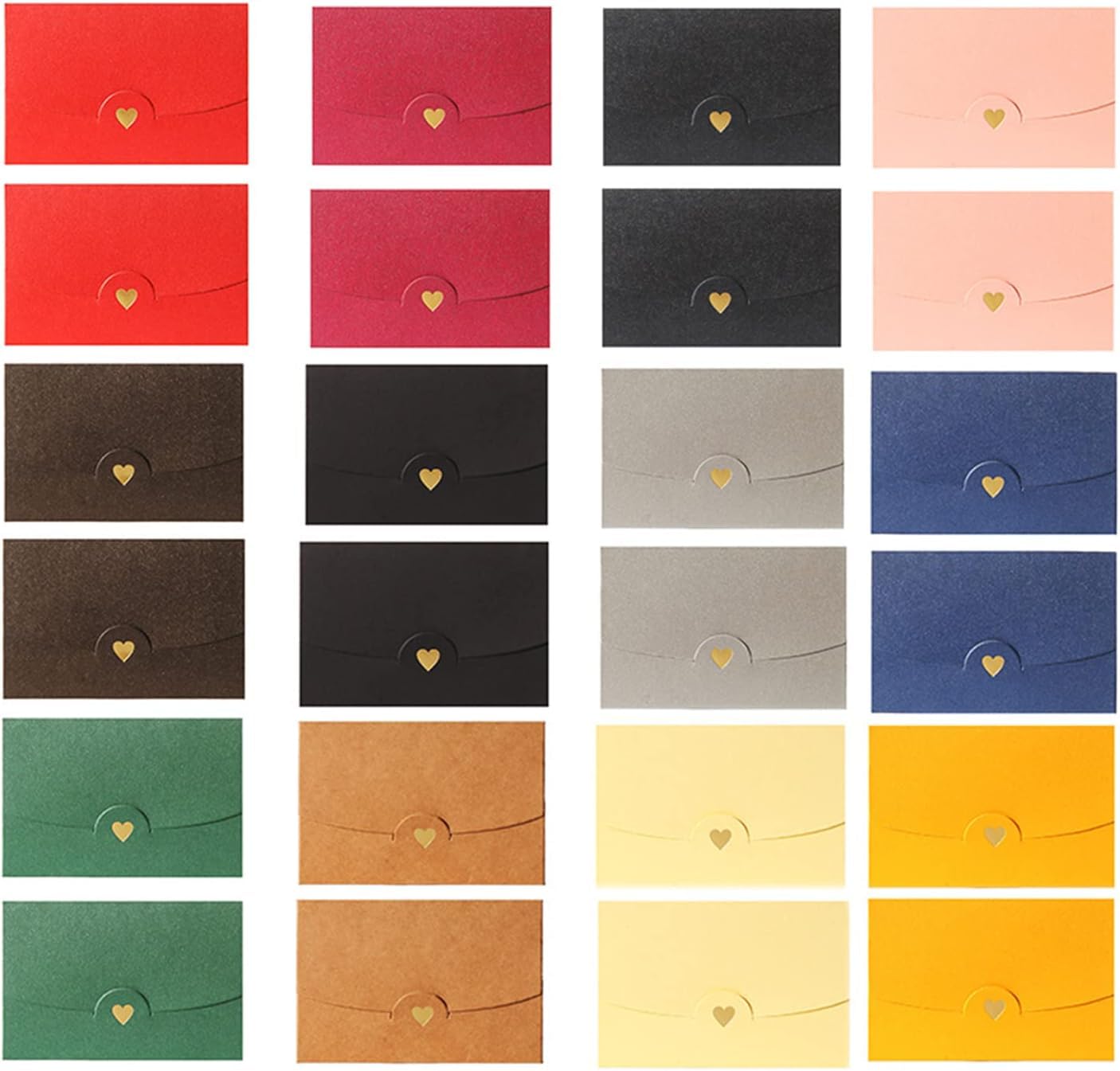 MUMTAZ Colorful Envelopes, 24 Pcs Gift Card Small Holders Retro Gold Heart Fold Invitation Envelopes Love Letter Envelopes for Gift Card, Wedding Invitations, Birthday Party (12 Colour)