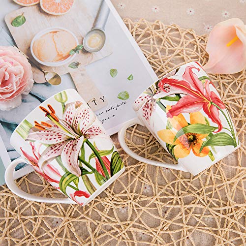 Coffee Mug, Tea Mugs Set, Fine Porcelain Floral Design, Set of Four - Thumbnail 6