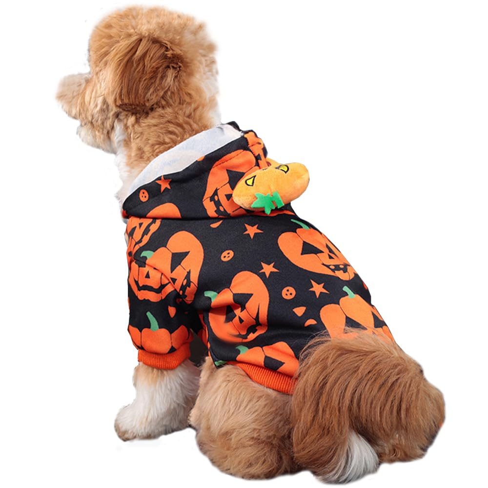 ANIAC Halloween Dog Hoodies Pumpkin Cat Costume Warm Puppy Clothes for Medium Dog Boy Girl Holiday Pet Apparel Hooded Dog Sweatshirt (Medium, Pumpkin