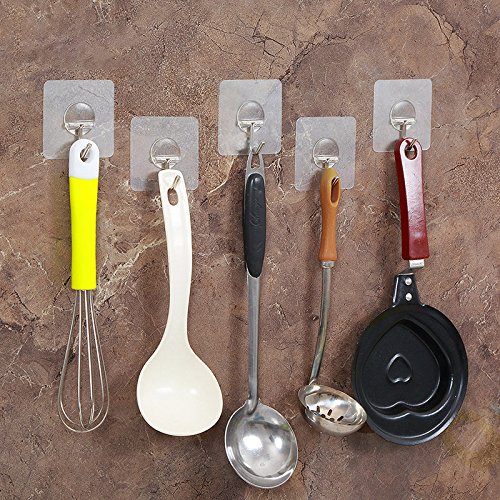 Adhesive Hooks, 16 Pack Adhesive Wall Hooks Nail Free Heavy Duty Hooks (7.2cm x 7.2cm) for Kitchen Bathroom Door Ceiling Hanger 22 Pound/10 KG by AUSTOR