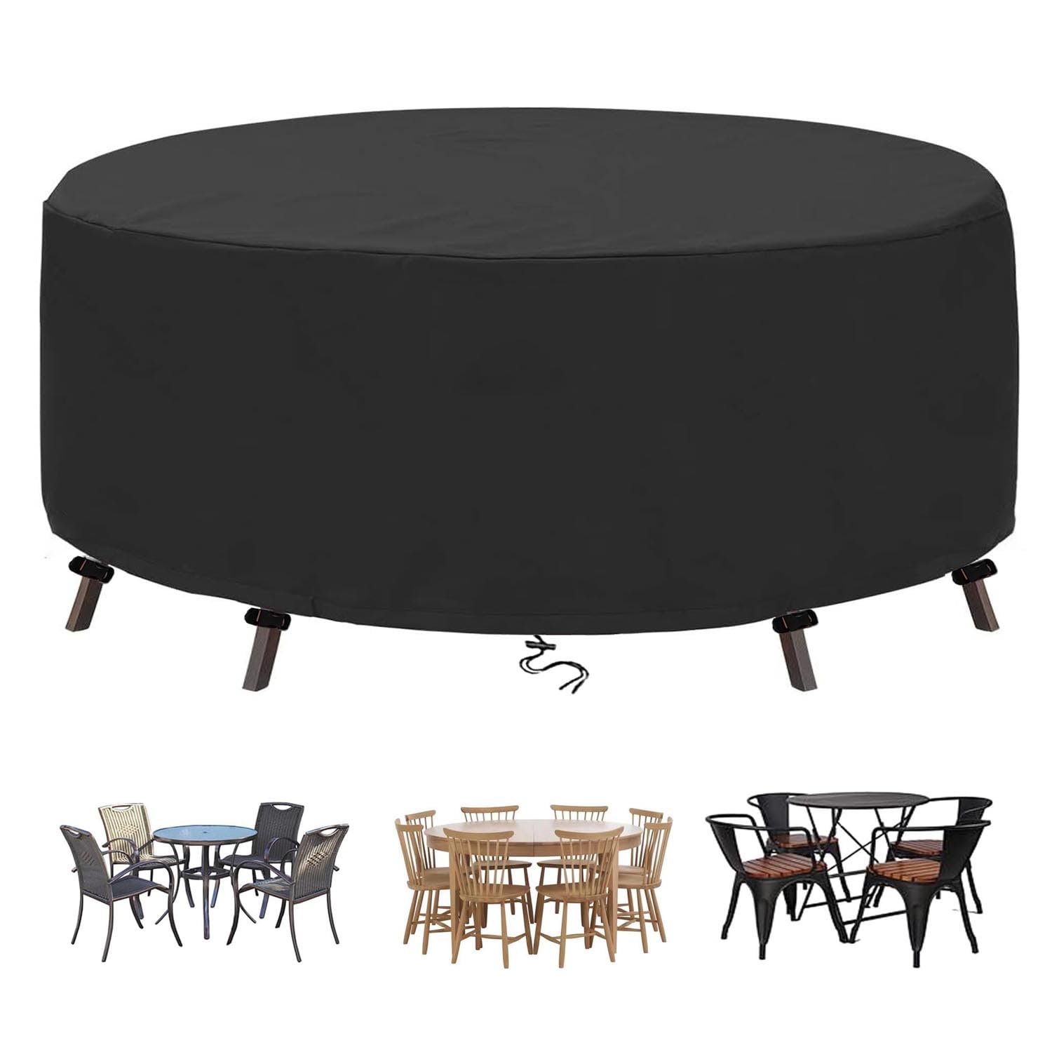 Round Outdoor Patio Table Cover - Waterproof 600D Furniture Cover for Coffee & Dining Tables - 20