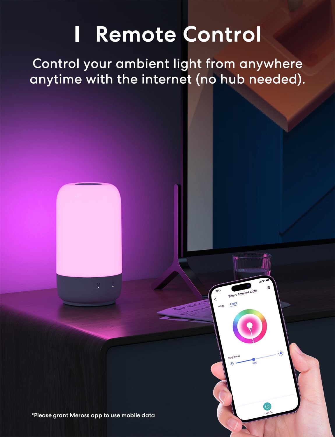 meross Connected Bedlampje, WiFi LED nachtlampje compatibel met Apple HomeKit, Alexa en Google Home, RGBWW Veelkleurige Dimbare Tafellamp met Voice Command en afstandsbediening