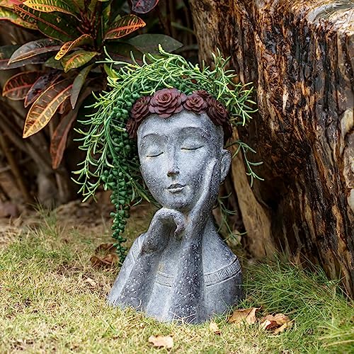 Newman House Studio Succulents Face Planters Pots Head - Flower Pot with Drainage Hole Face Head Large Garden Farmhouse Decor 9.4 x 7.2 x 13.9 inch