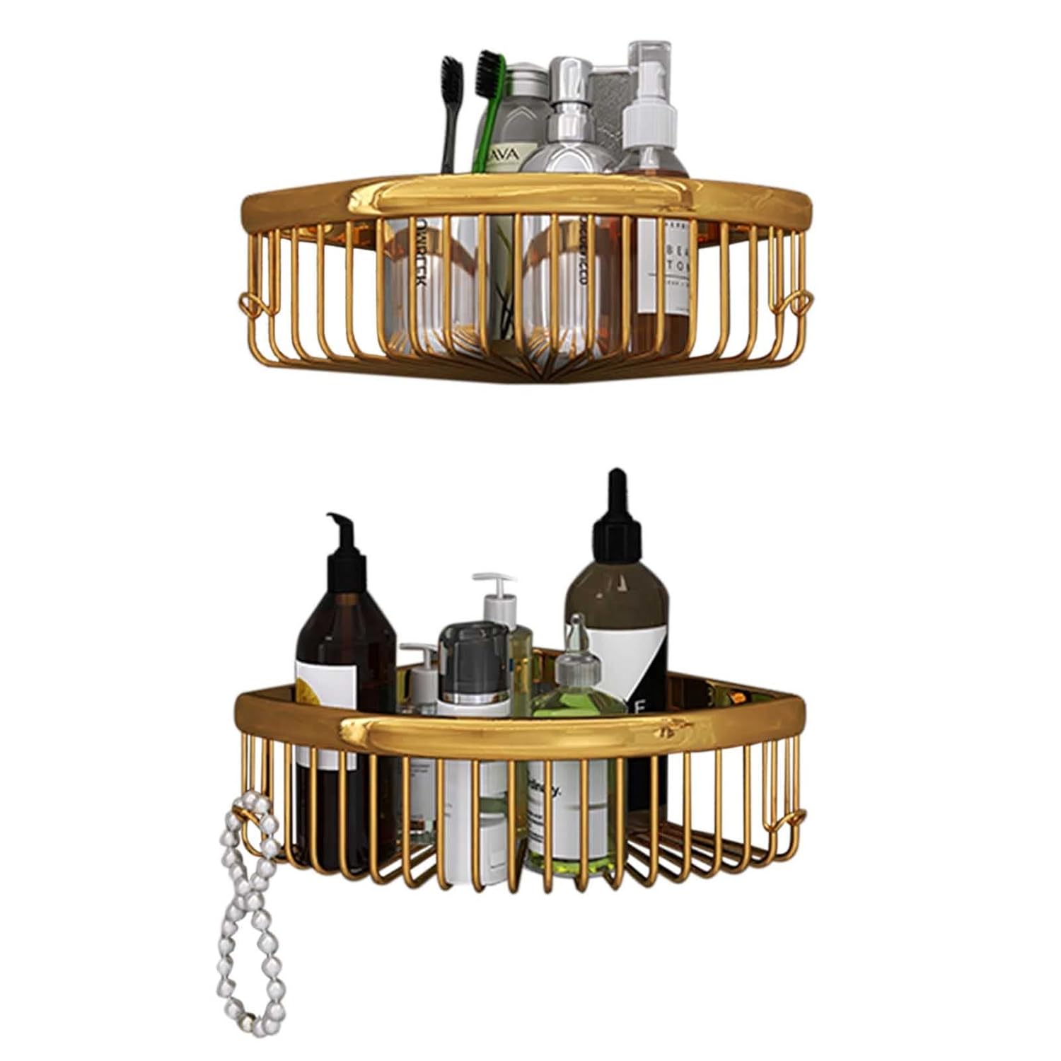 Bathroom Shelves Self Adhesive Shower Shelf Corner Shower Caddy No Drilling Wall Mounted with Hook All Copper For