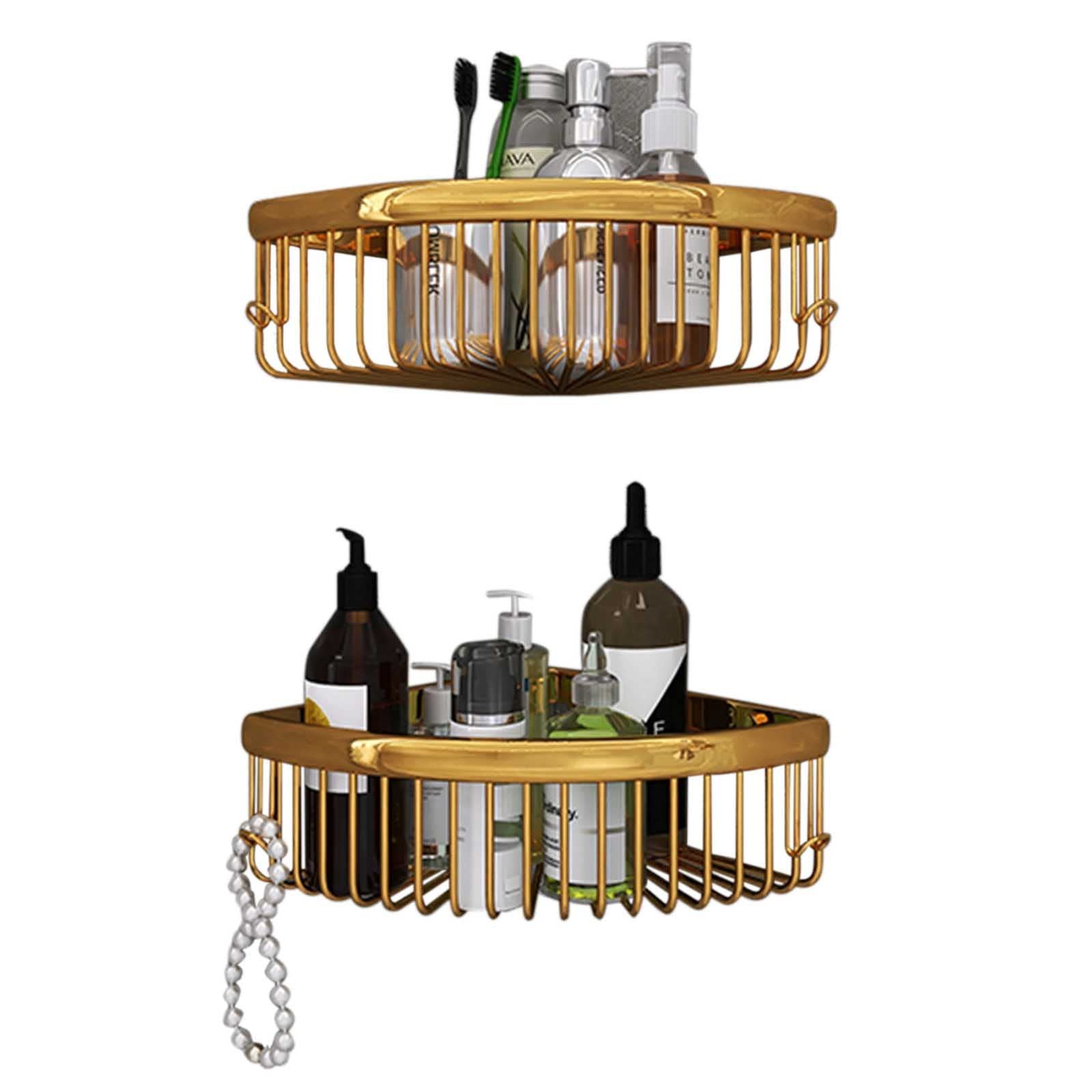 Bathroom Shelves Self Adhesive Shower Shelf Corner Shower Caddy No Drilling Wall Mounted with Hook All Copper For