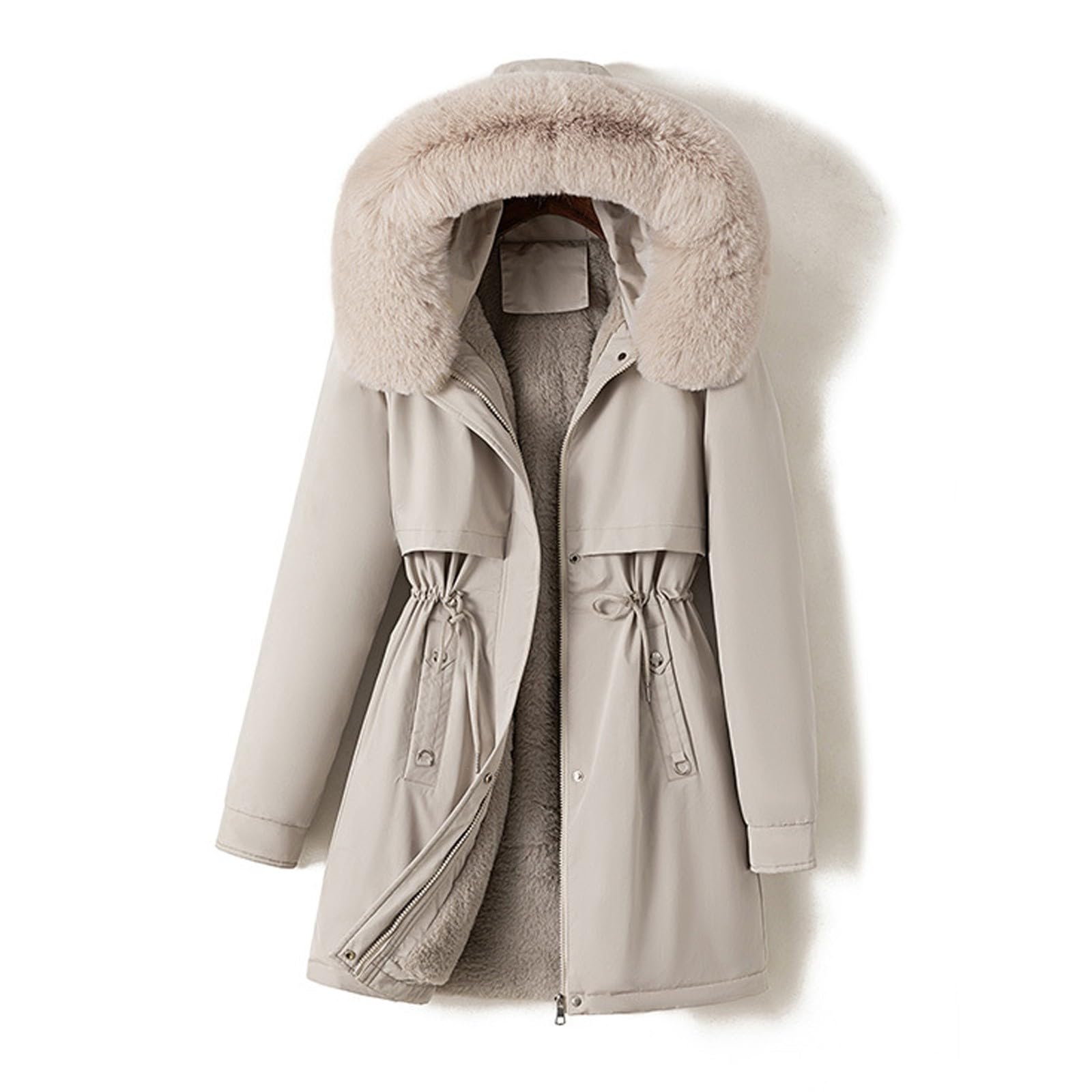 Generisch Damen Wintermantel in Übergröße mit Reverskragen Langarm dick gepolstert warme ideal für kalte Tage (White, XL)