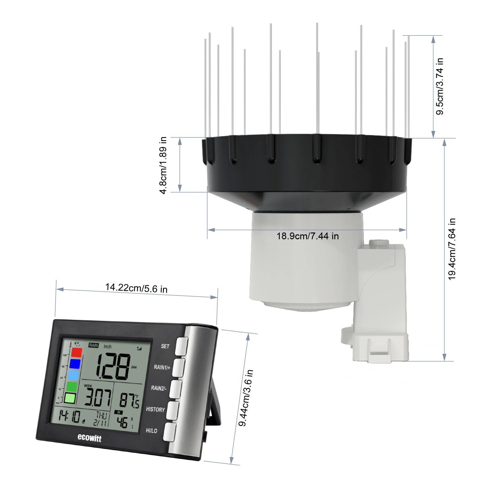 ECOWITT WH5360H Pluviometro digitale 3 in 1 ad alta precisione con termometro e igrometro interno