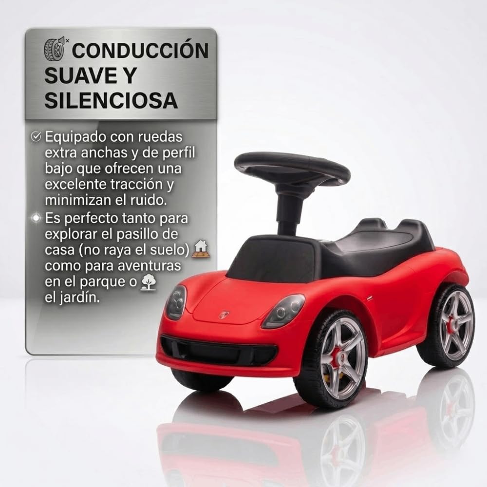 Correpasillos Porsche Infantil - Coche de Juguete Deportivo sin Pedales para Niños y Bebés, Asiento Ergonómico, Ruedas Silenciosas, Juguete para Desarrollo Motor (63,6x28x39 cm) (Rojo)