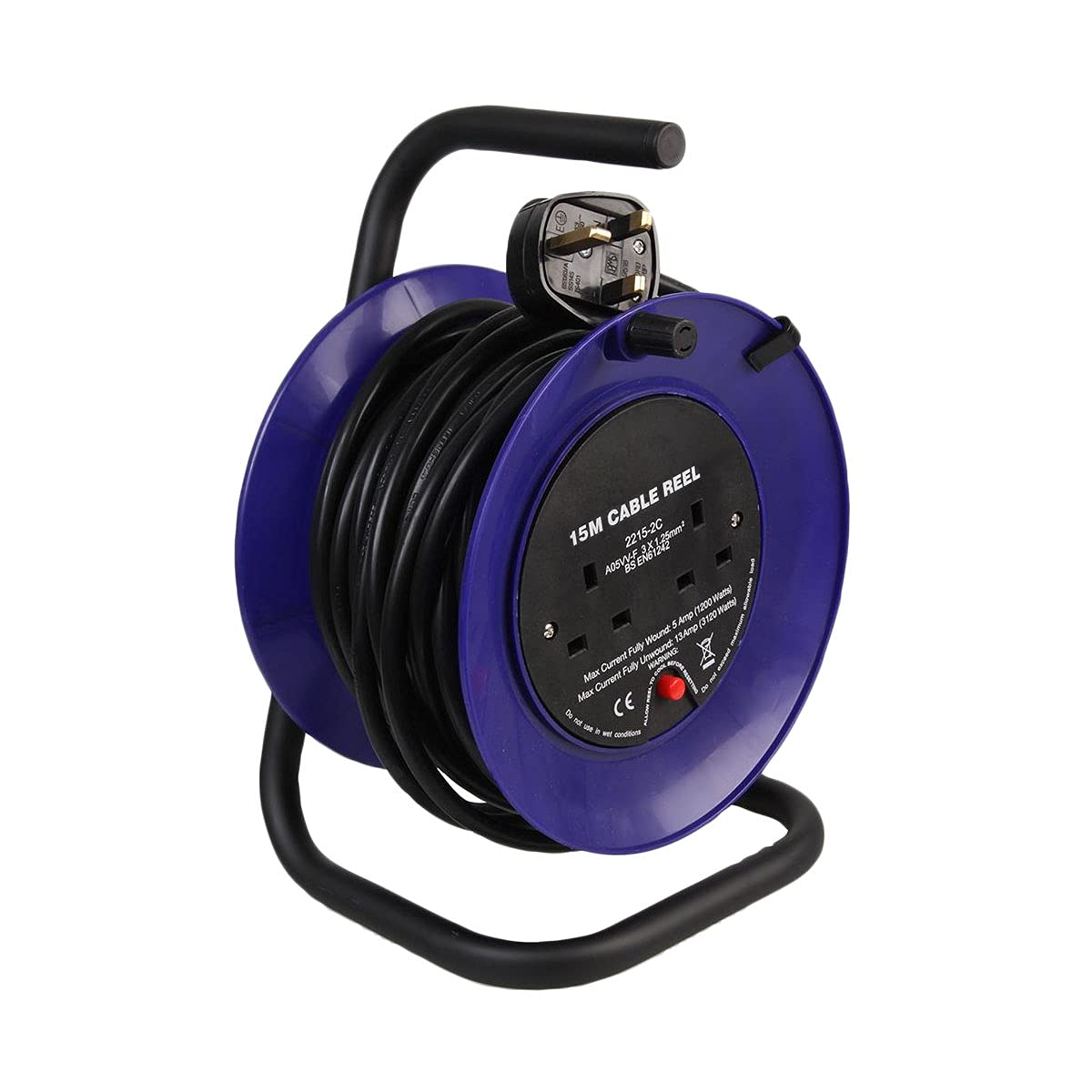 Ex-Pro 2 Gang Mini Open Cable Reel Extension Lead with Handle and Thermal Cut Out, 15m, Blue