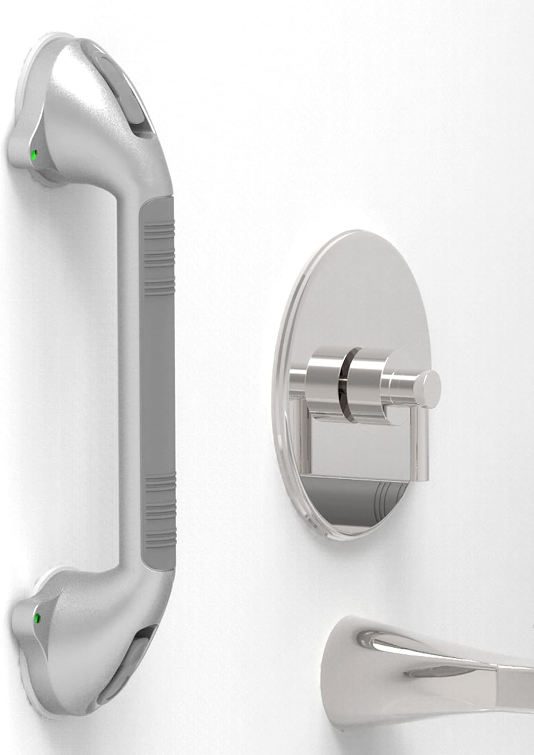 16.5inches Balance Assist Bathroom Shower Handle,Suction Bath Grab Bar with Indicators (Silver/Grey)