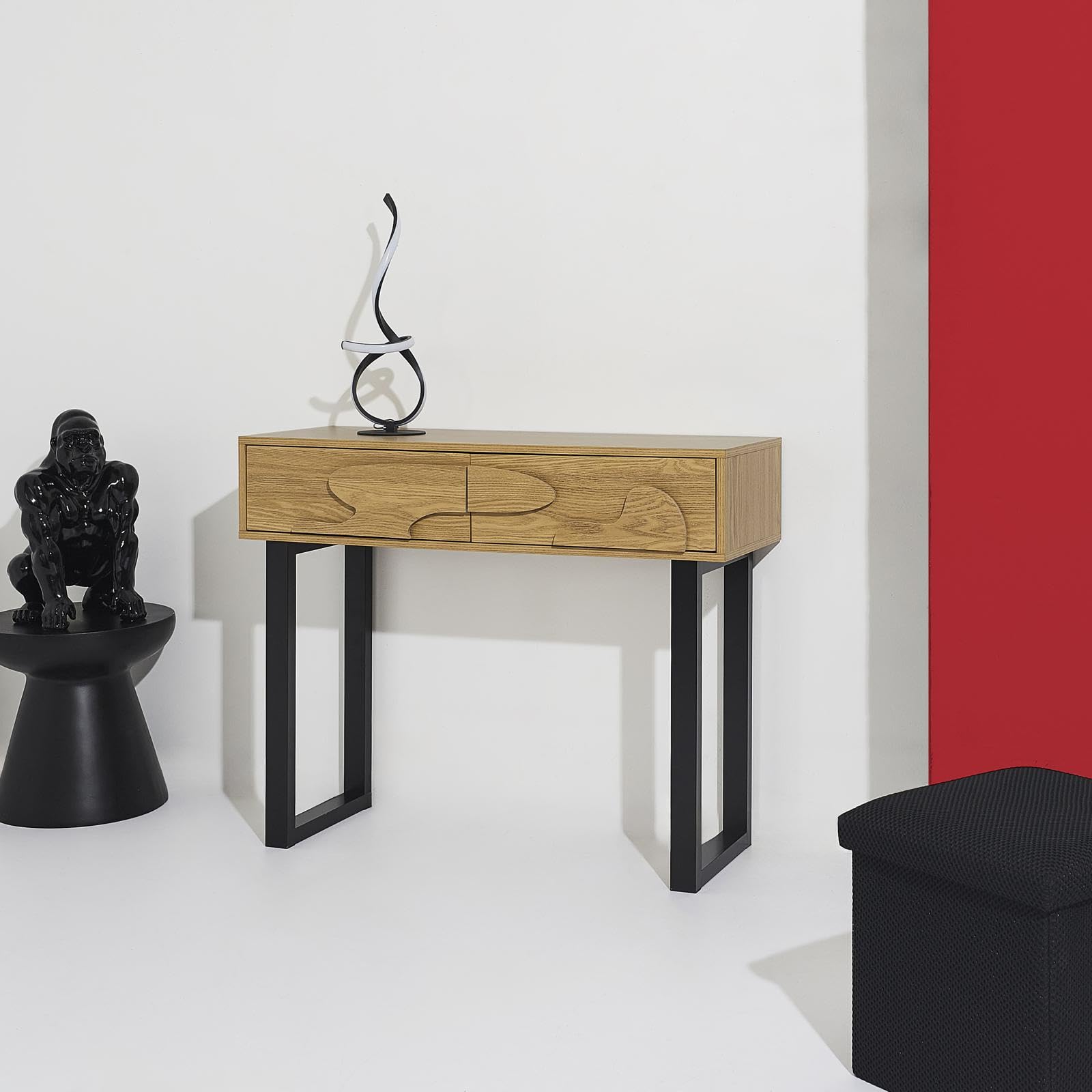 HOME DECO FACTORY - HD0431, Consola Calypso Moderna, Mueble de Entrada Versátil con Almacenamiento Optimizado, Diseño Elegante para Salón u Oficina, Dimensiones 100x80x35 cm, Marrón Negro