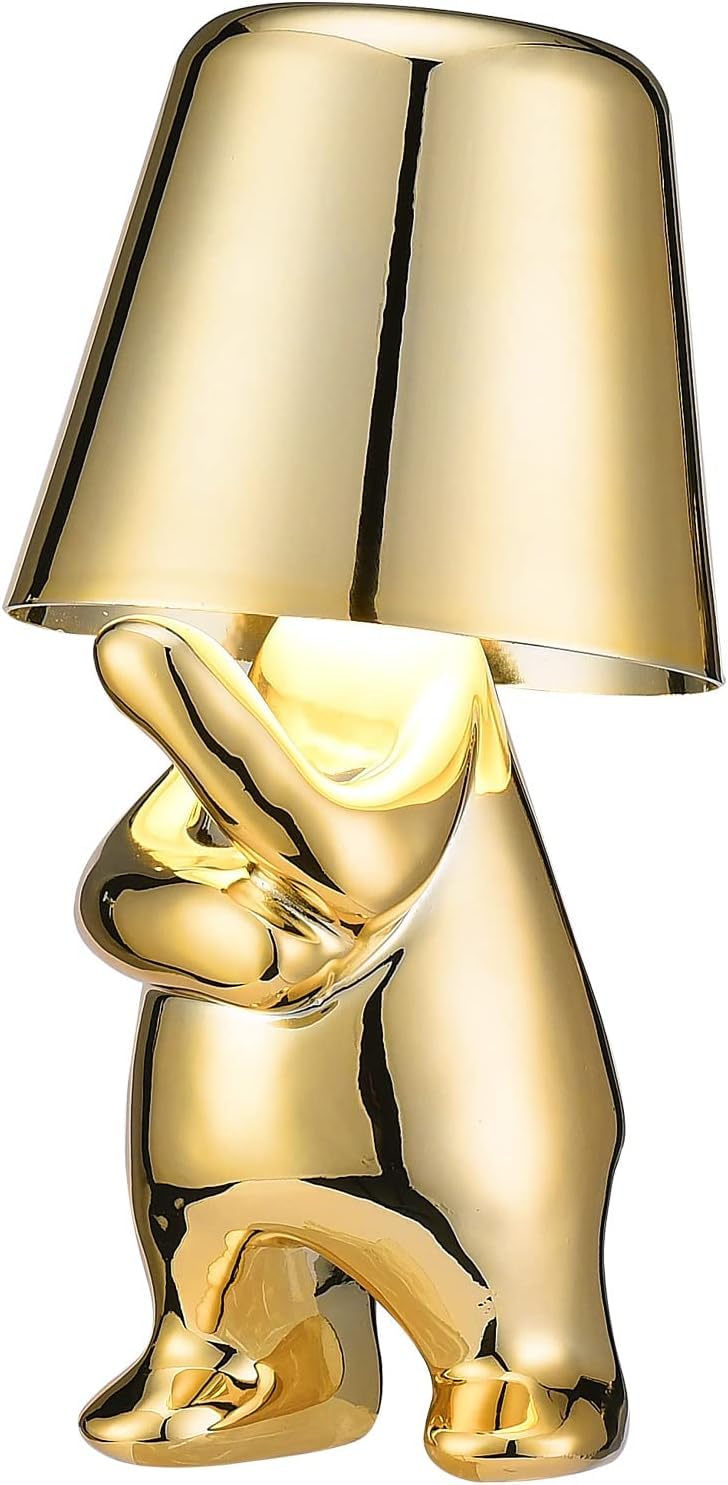 BESTY HOME Table Lamp, 1800mAh Portable Thinker Lamp Statue LED Bedside Restaurant Desk Lamp, USB Rechargeable 3-Level Dimmable, Living Room Office Nightstand Decorative Kids Adults (Tony - Golden)
