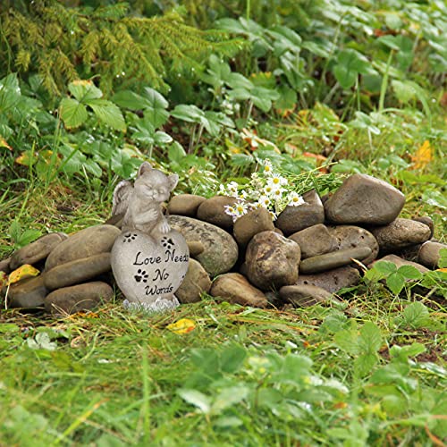 Relaxdays Grabschmuck für Katze, Andenken Tier, Grabstein Herz u. Katzenengel, Katzengedenkstein, wetterfest, Creme