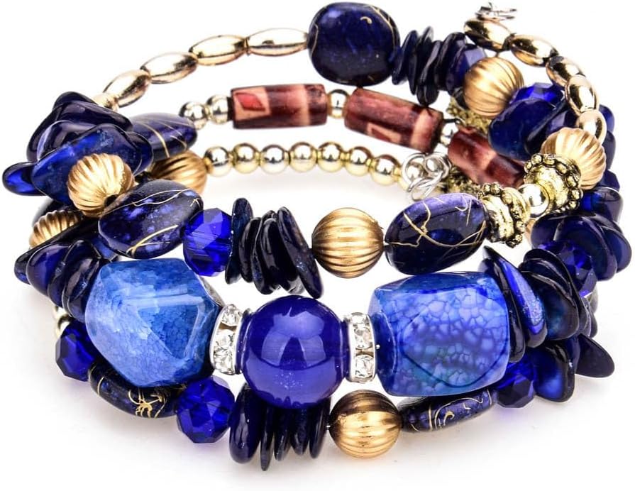 6 Braccialetti Bohémien Multistrato In Agata E Turchese | Mischia Di Perline Con Ciondoli Vintage | Gioielli Etnici Donna - 2