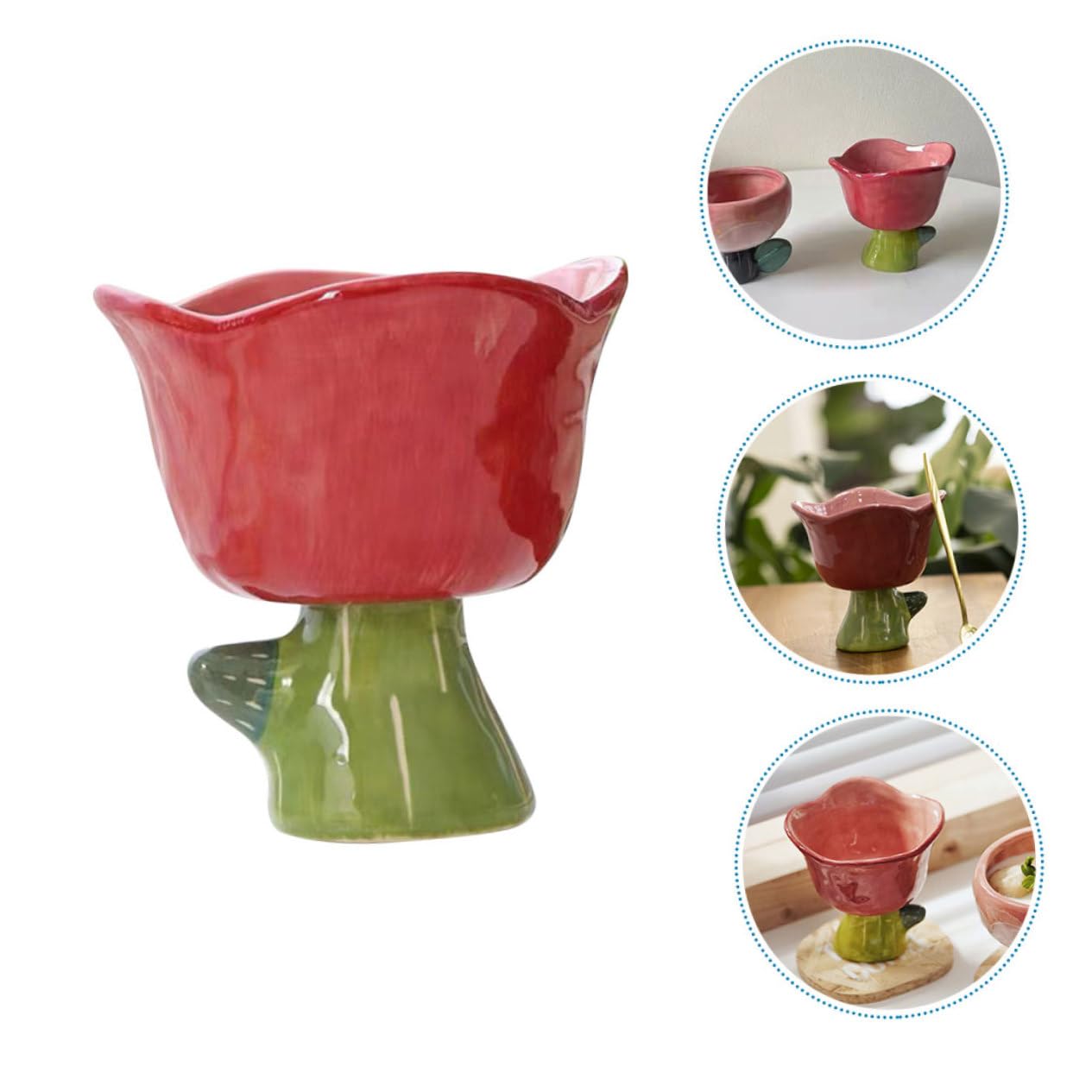 Mikinona Ciotola Dessert a Tulipano in Ceramica Rossa, Piccola
