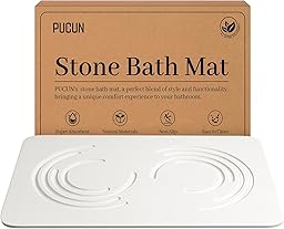 PUCUN Stone Bath Mat Diatomaceous Earth Shower Mat,Quick Drying Diatomite Bath Stone Mat for Bathroom Floor -Super Absorbent,Natural, Easy to Clean(White)