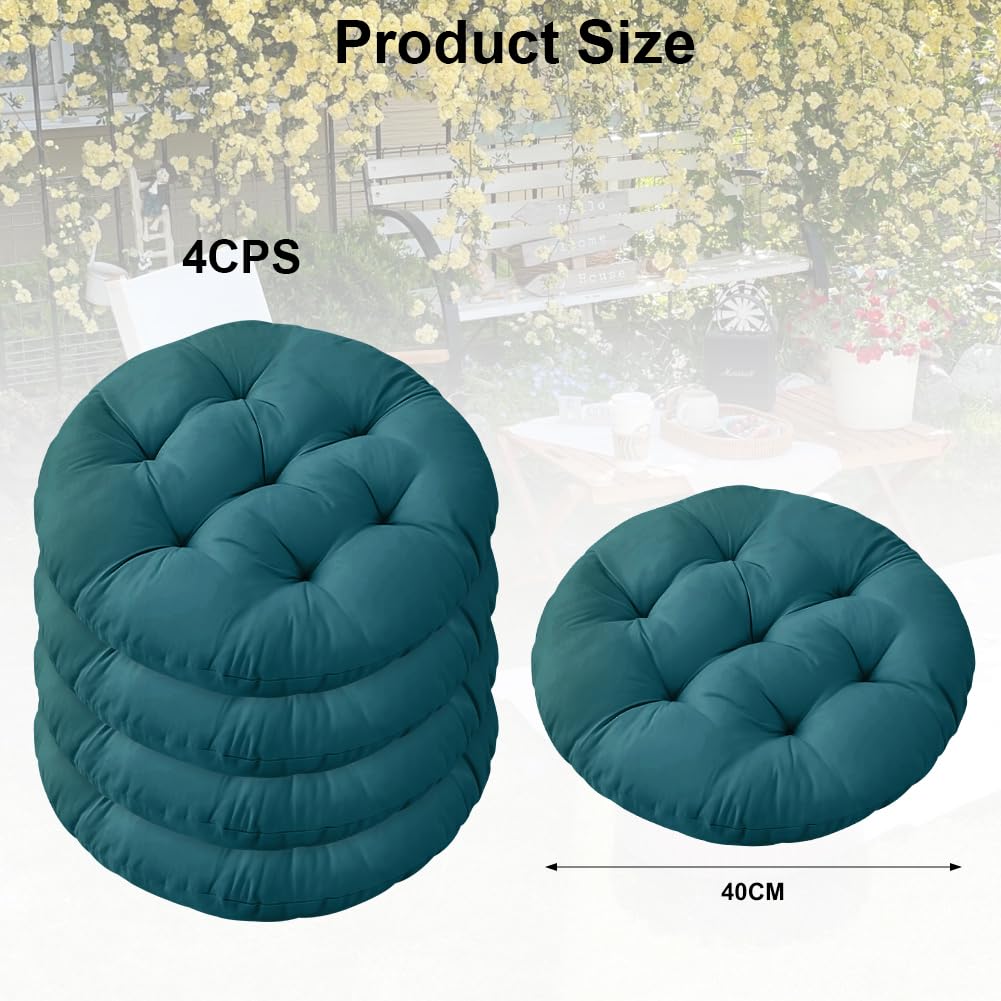 Cuscino per sedia, rotondo, 40 cm, 4 pezzi, per soggiorno, sala da pranzo, per interni ed esterni (verde scuro)