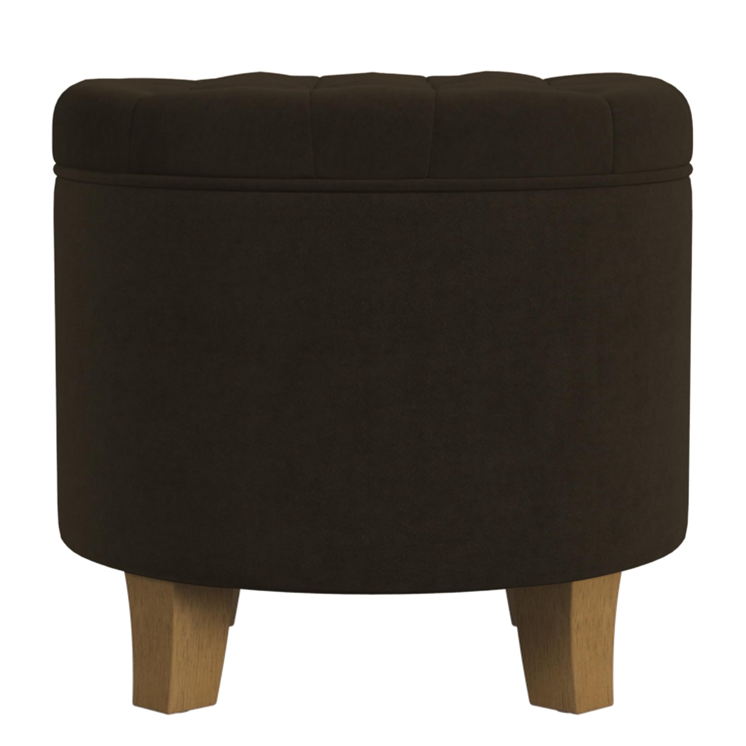 HomePop Home Decor | Upholstered Round Velvet Tufted Foot Rest Ottoman | Ottoman with Storage for Living Room & Bedroom | Decorative Home Furniture, Brown Velvet