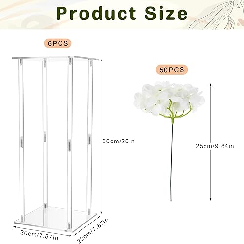 Miniatura 2 de Geetery Soporte de acrílico alto para bodas, centros de mesa, jarrón transparente y elegante, con flores de hortensias artificiales para bodas,