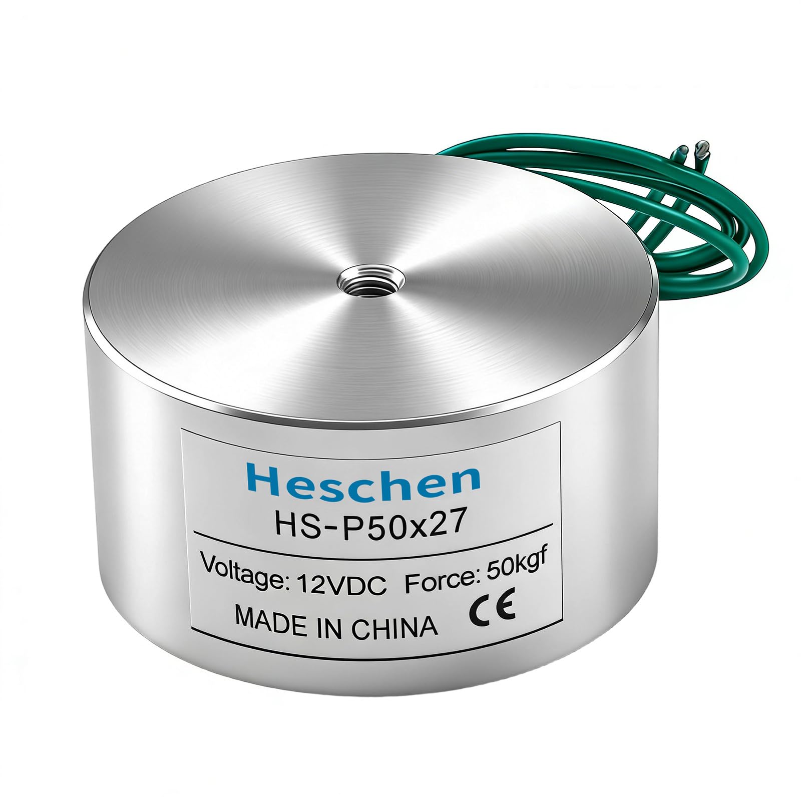 Heschen Électroaimant solénoïde P50/27, 12 V, 50 kg, Argenté, Fer, 50 mm x 50 mm x 27 mm
