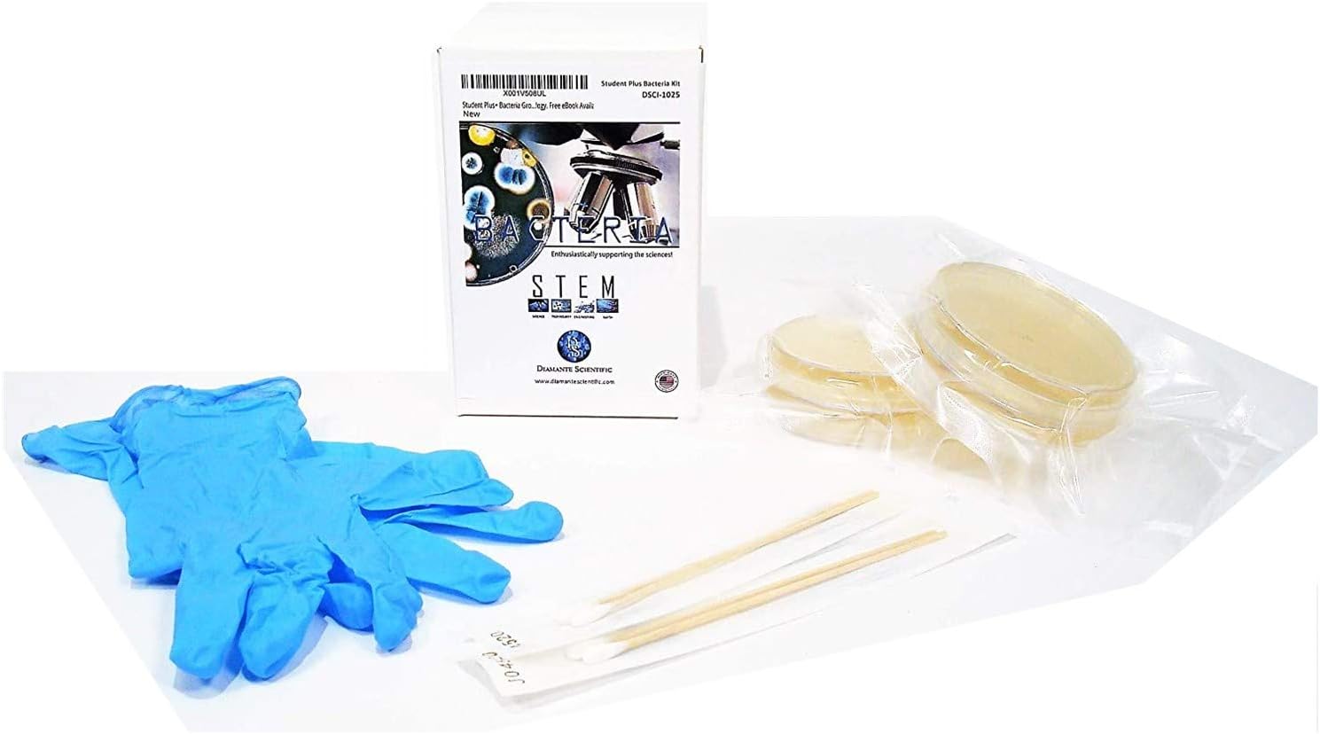 Student Plus+ Bacteria Growing Science Fair Kit. Four (4) Pre-Poured Agar Plates (100mm), with Swabs and Gloves. Perfect for Kids. Great for Learning About Microbiology. Free eBook Available.