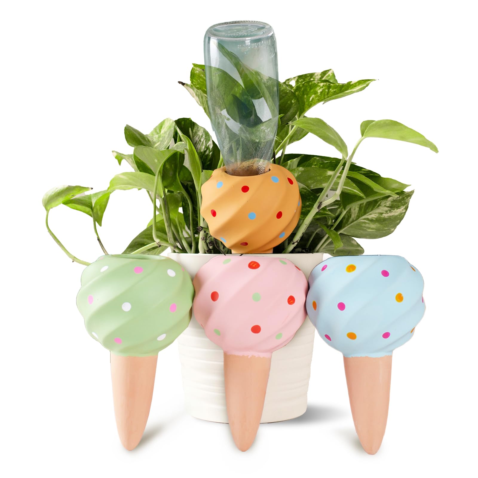 VolksRose 4 Pièces Oyas Décoratives en Terre Cuite - Grande Capacité 210ml Design Coquillage Arrosage Automatique pour Plantes d'Intérieur et Extérieur - Moins de Remplissages, Vacances Sereines