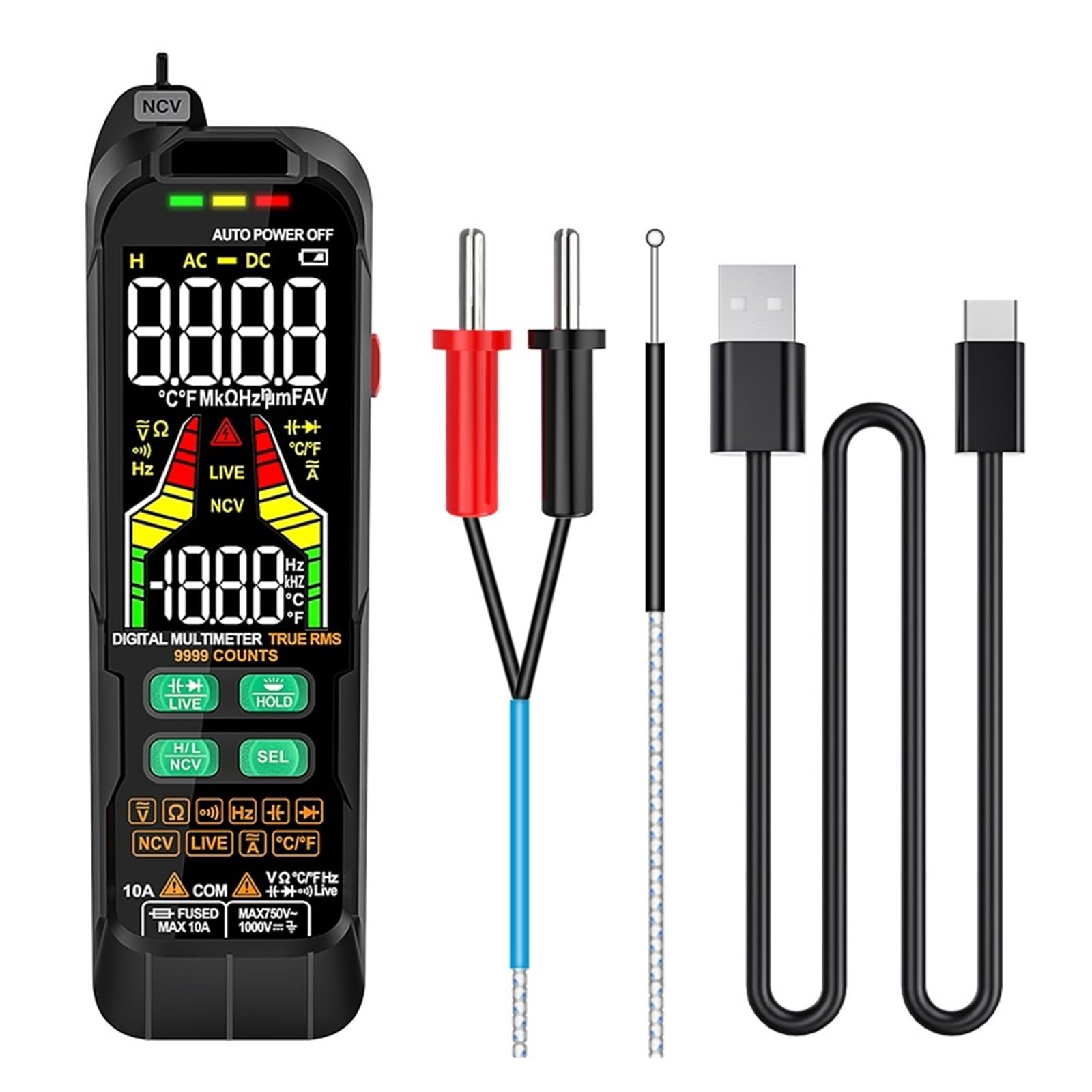 Inteligentny Multimetr Cyfrowy Mini Automotive Profesjonalny Tester True RMS NCV AC DC Tester Napięcia Przenośny Miernik Elektryczny Dokładny Pomiar(128B PRO)