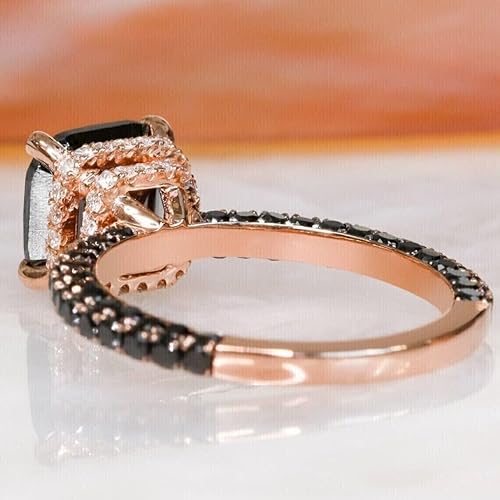 Miniatura 4 de SilverDia 2 Ct Cushion Cut Black onyx Diamond Double Hidden Halo Engagement Ring Half Eternity Delicate Pave Ring For Women 14K Gold Finish 925