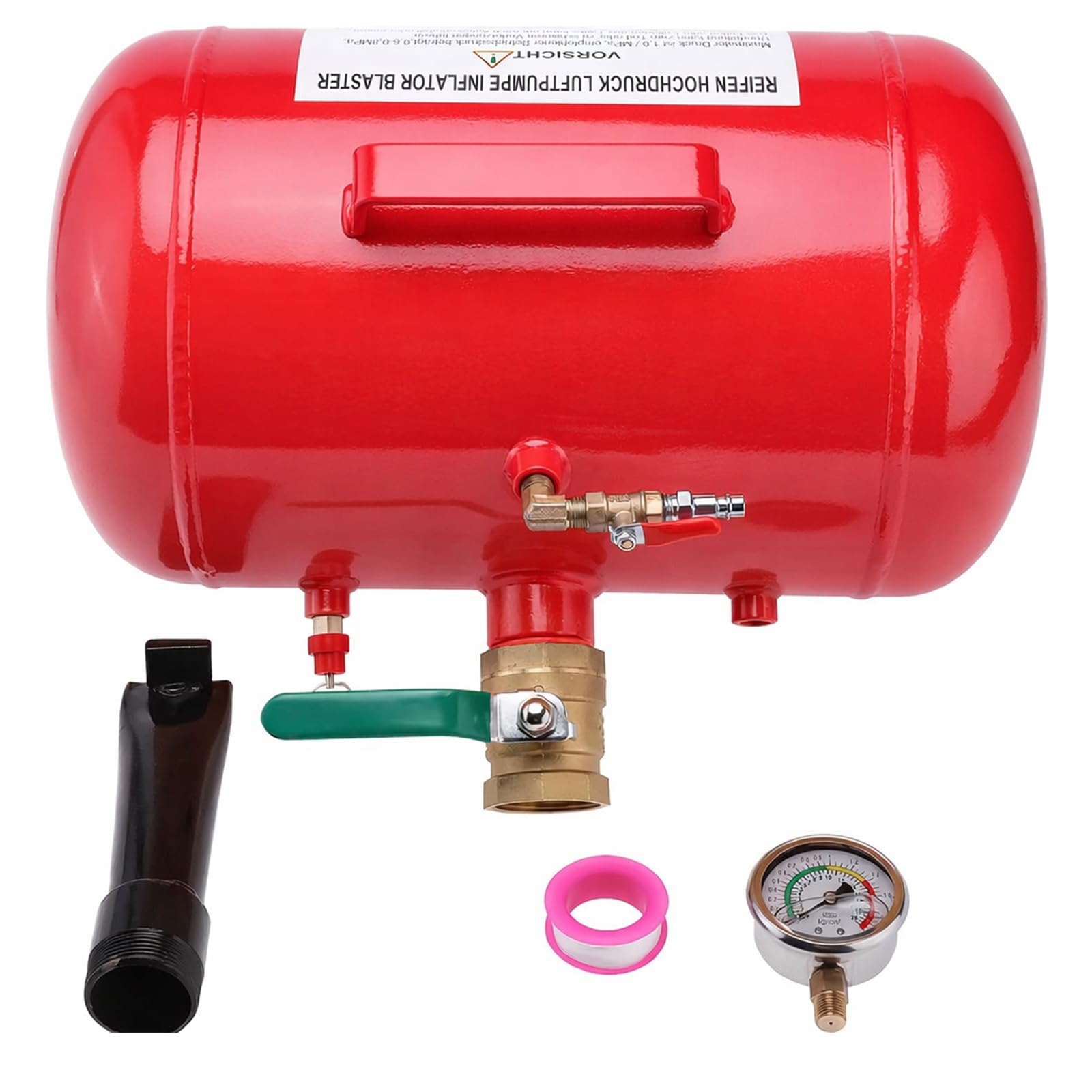 BOOMSTART Gonfiatore per pneumatici da 20 l, 6-8 bar, cannone ad aria in acciaio, per pneumatici Bazooka, con manometro, per camion, auto (rosso)