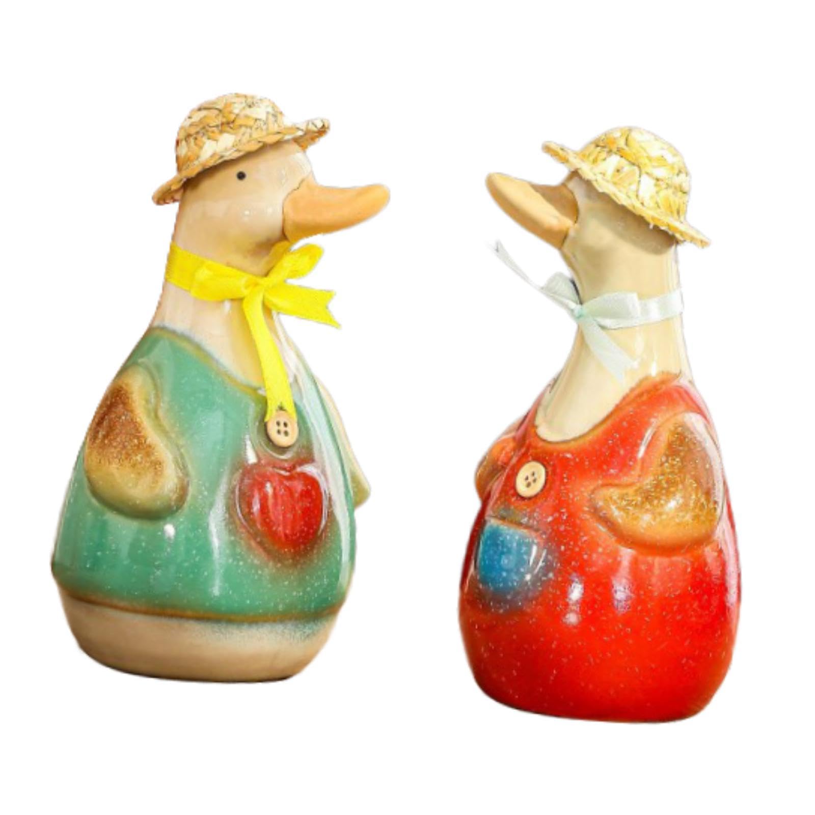 2X Ceramic Duck Statues Waterproof Artwork for TV Cabinet Indoor Living Room| Showpiece | Home Decor Figurine | Decorative Statue