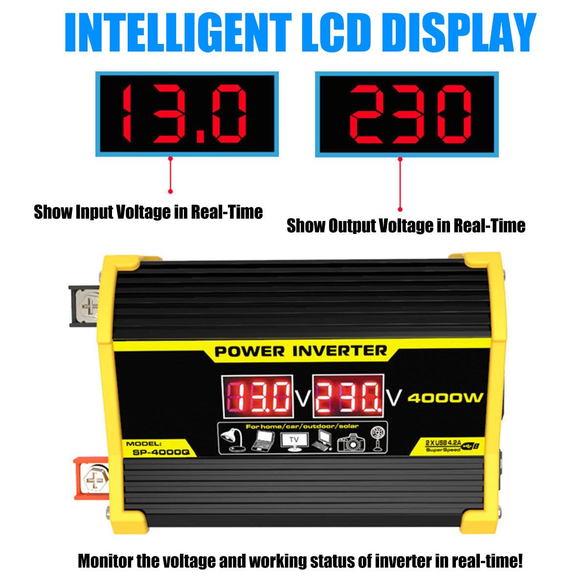 Controlador De Panel Solar E Inversor - Placas Solares para Casa Kit Completo con Panel Solar De 18W E Inversor De 400W, Controlador De Carga Solar De 30A Yellow-220V