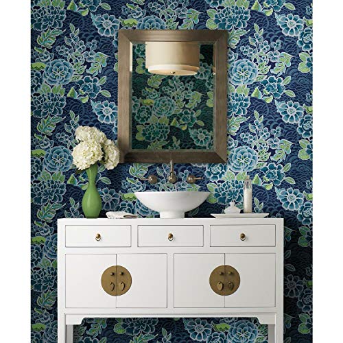 RoomMates Waverly Zen Garden Peel and Stick Wallpaper, Blue, Green, 45 x 503 cm - Image 2
