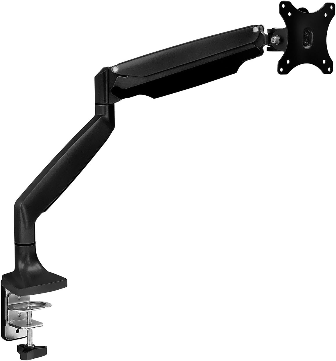 Single Monitor Arm Desk Mount | Gas Spring Monitor Arm | Full Motion Articulating Height Adjustable | Fits 21 22 23 24 27 30 32 Inch VESA Compatible Computer Screen | Clamp and Grommet Base
