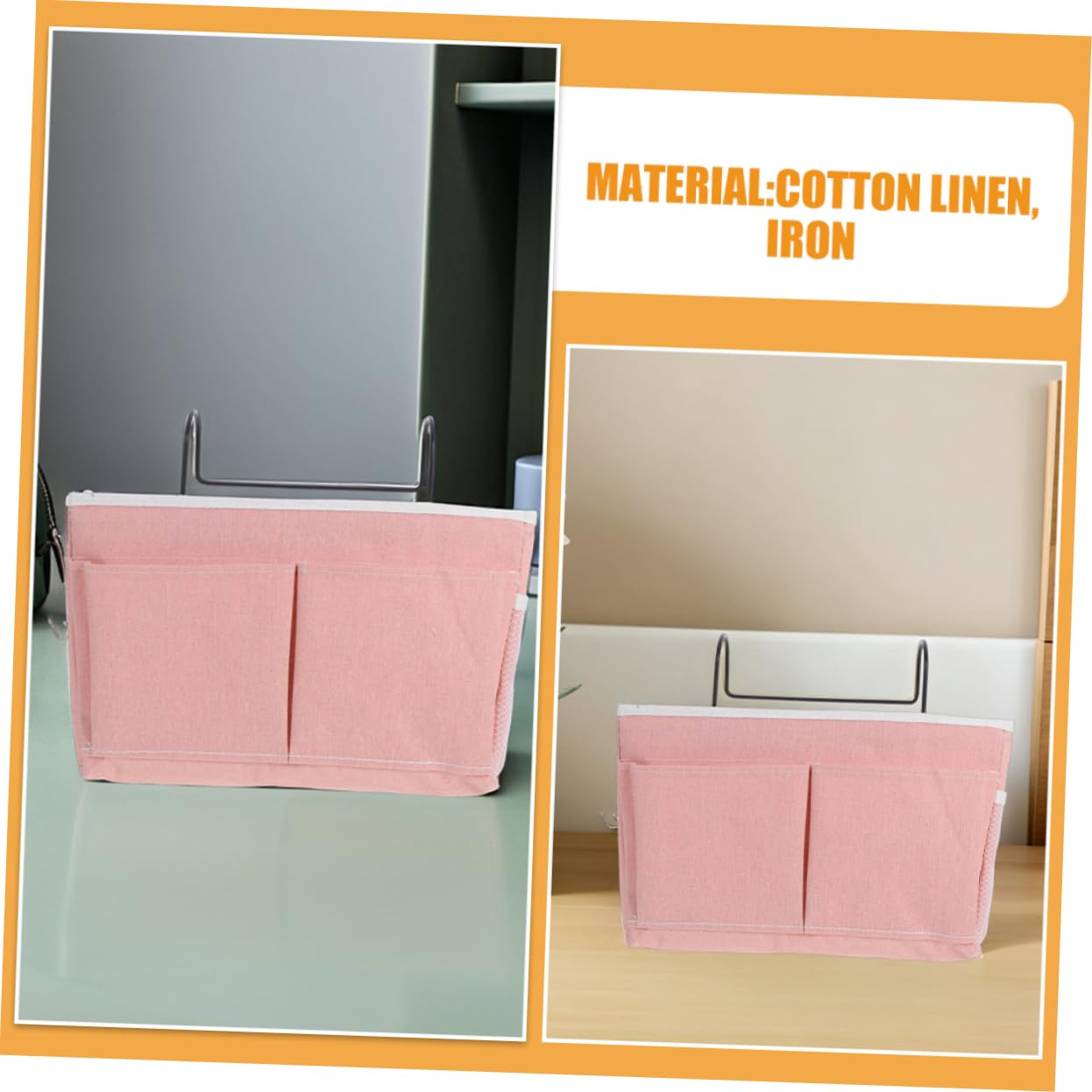 2pezzi Borsa Portaoggetti Sospesa Parete Organizer da Appendere Sul Comodino Cesto Portaoggetti in Tessuto per Libri Riviste e Oggetti Vari Pratico per Dormitorio e Camera