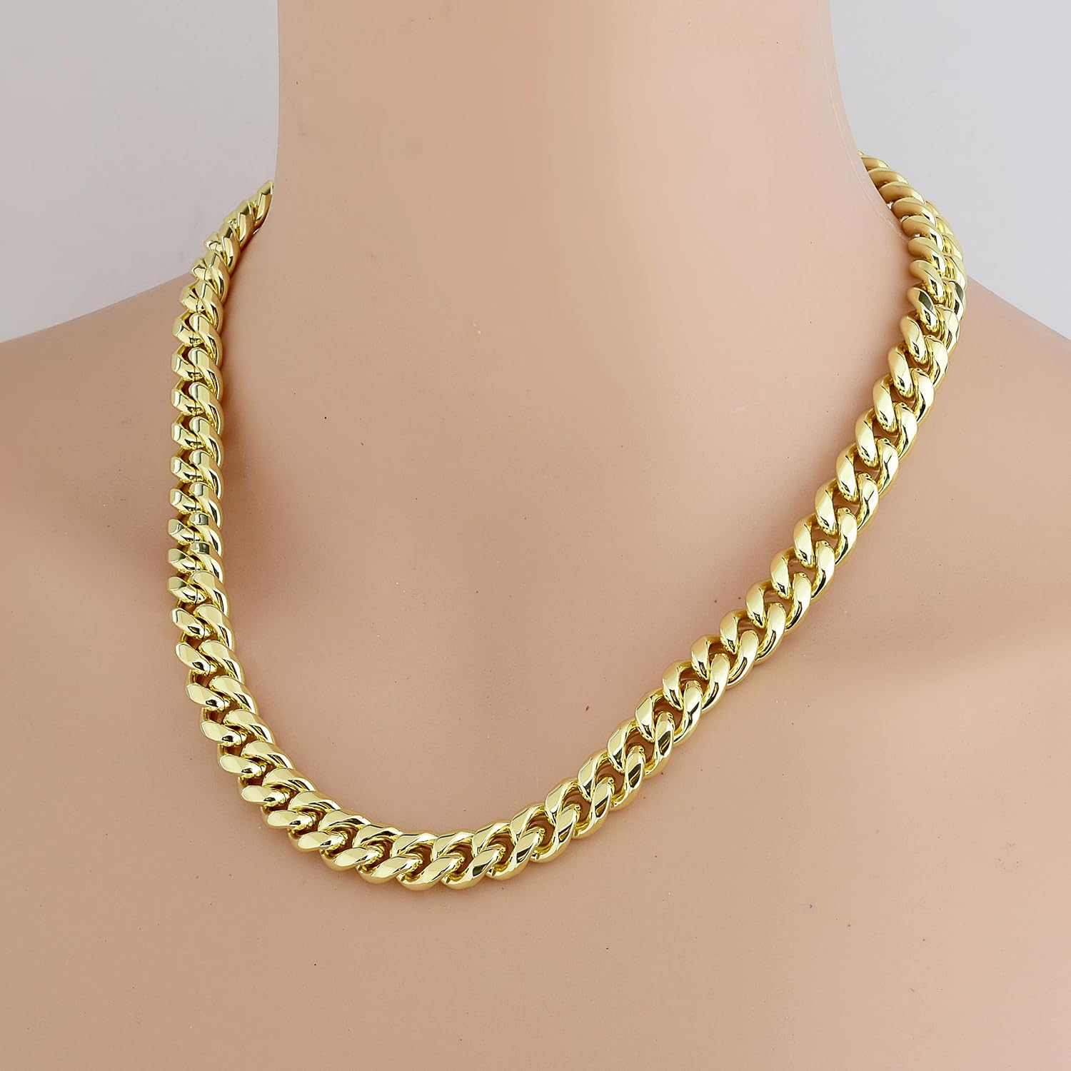 Jewelry Kingdom 1 Gold Chain Necklace Collection 14K Yellow Gold 6mm/10mm/14mm Cuban Link Chain Necklace with Design Quick Release Buckle Clasp for Men or Women