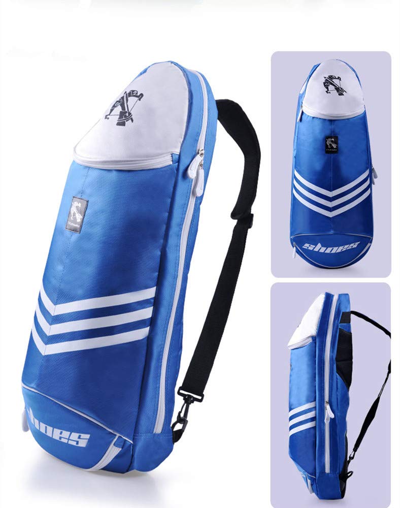 IFEVER Sac à dos en polyester pour raquette de badminton avec compartiment à chaussures, grand sac à dos à bandoulière pour raquette 3 raquettes (bleu)